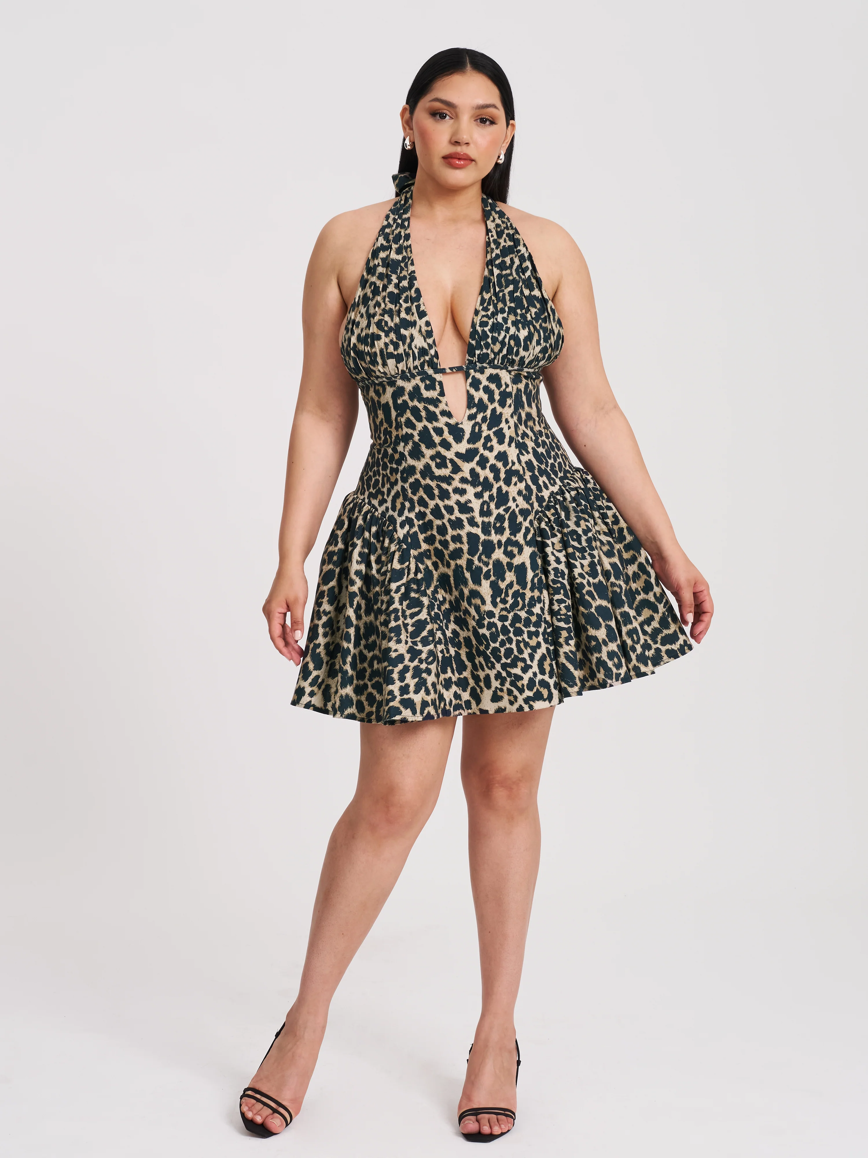 Mackenzie Cheetah Print Halter Linen Mini Dress