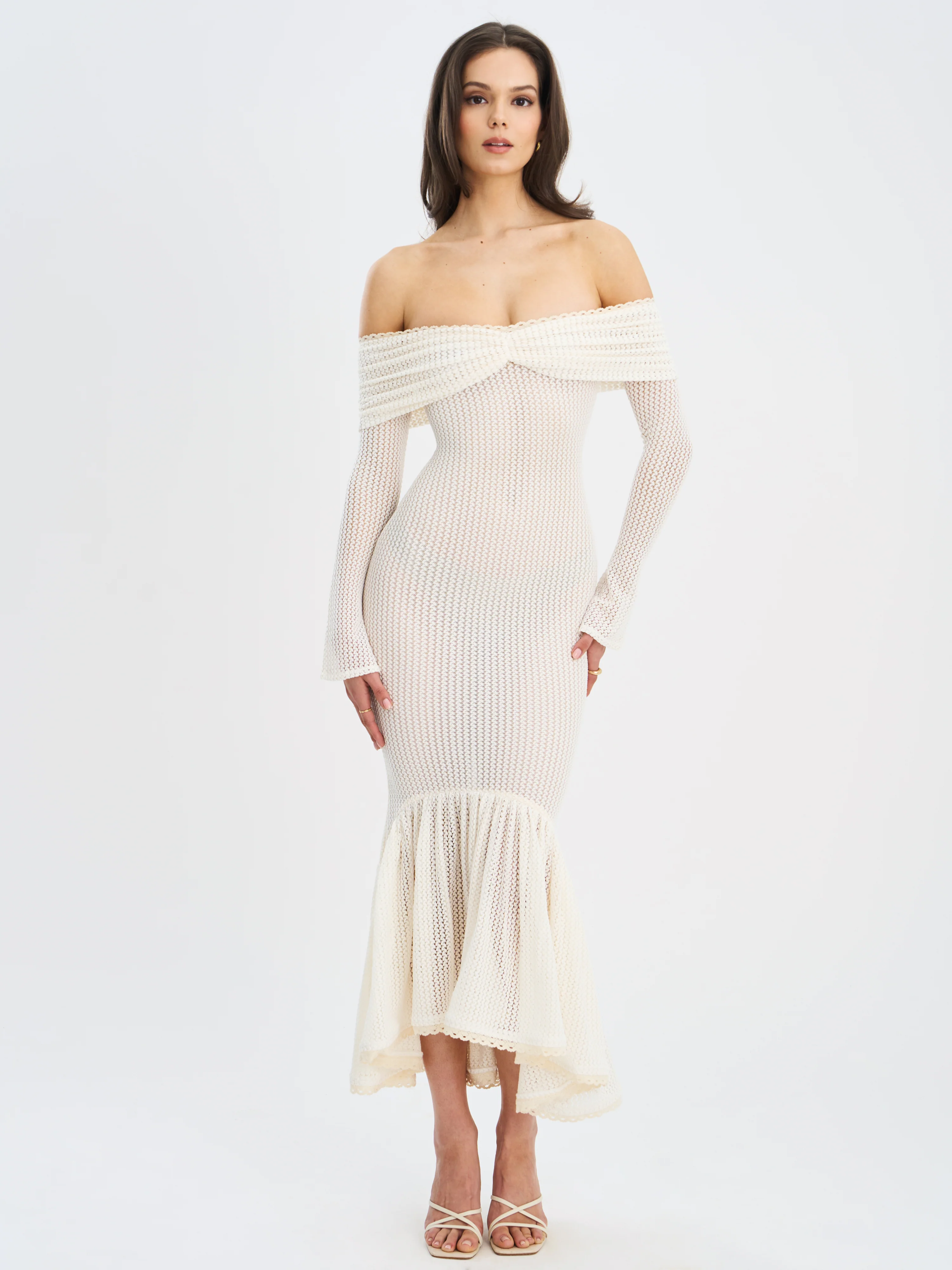 Kaedyn Off Shoulder Long Sleeve Crochet Mermaid Maxi Dress