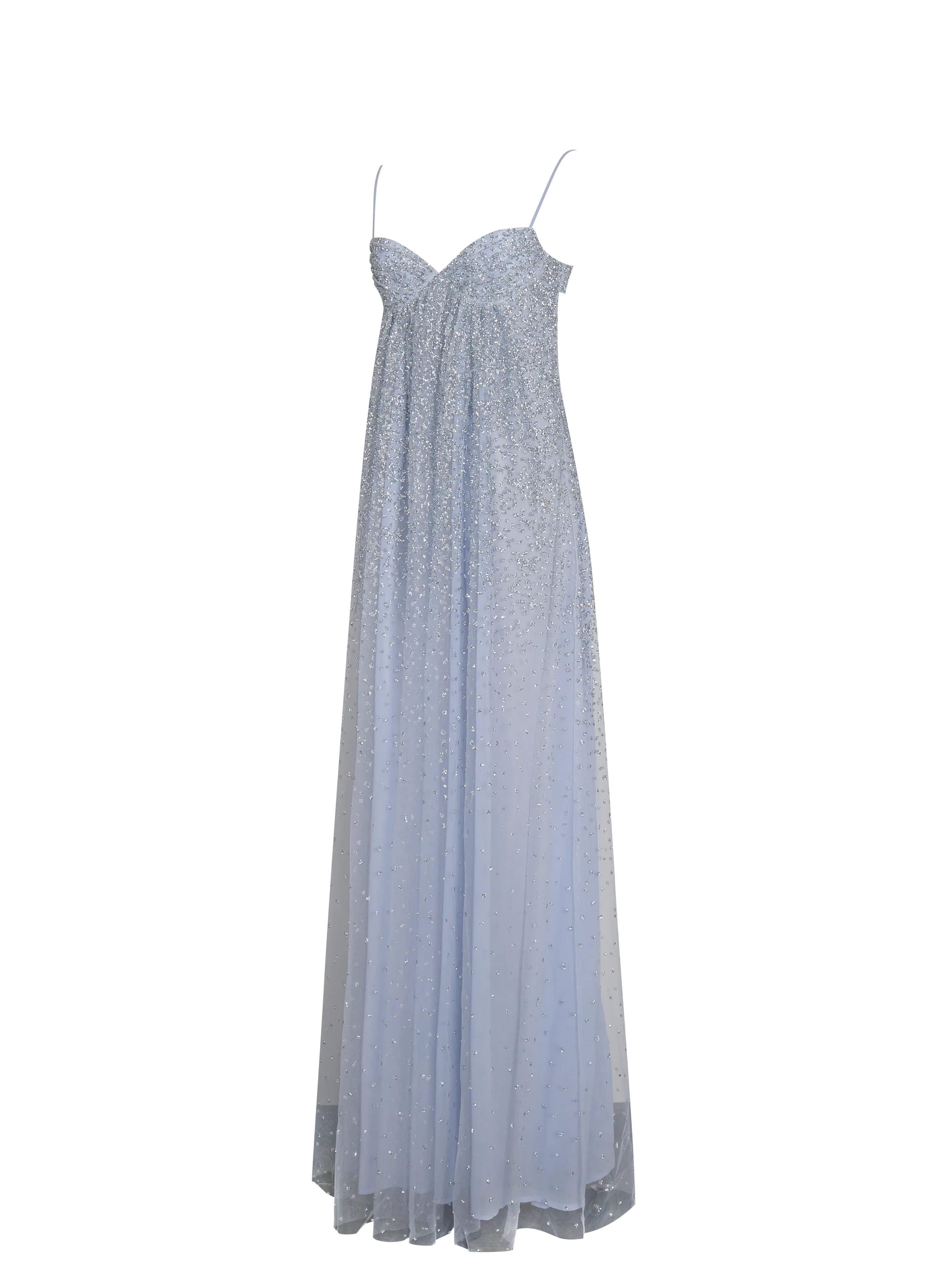 Wallie Baby Blue Rhinestone Embellished Mesh Backless Gown