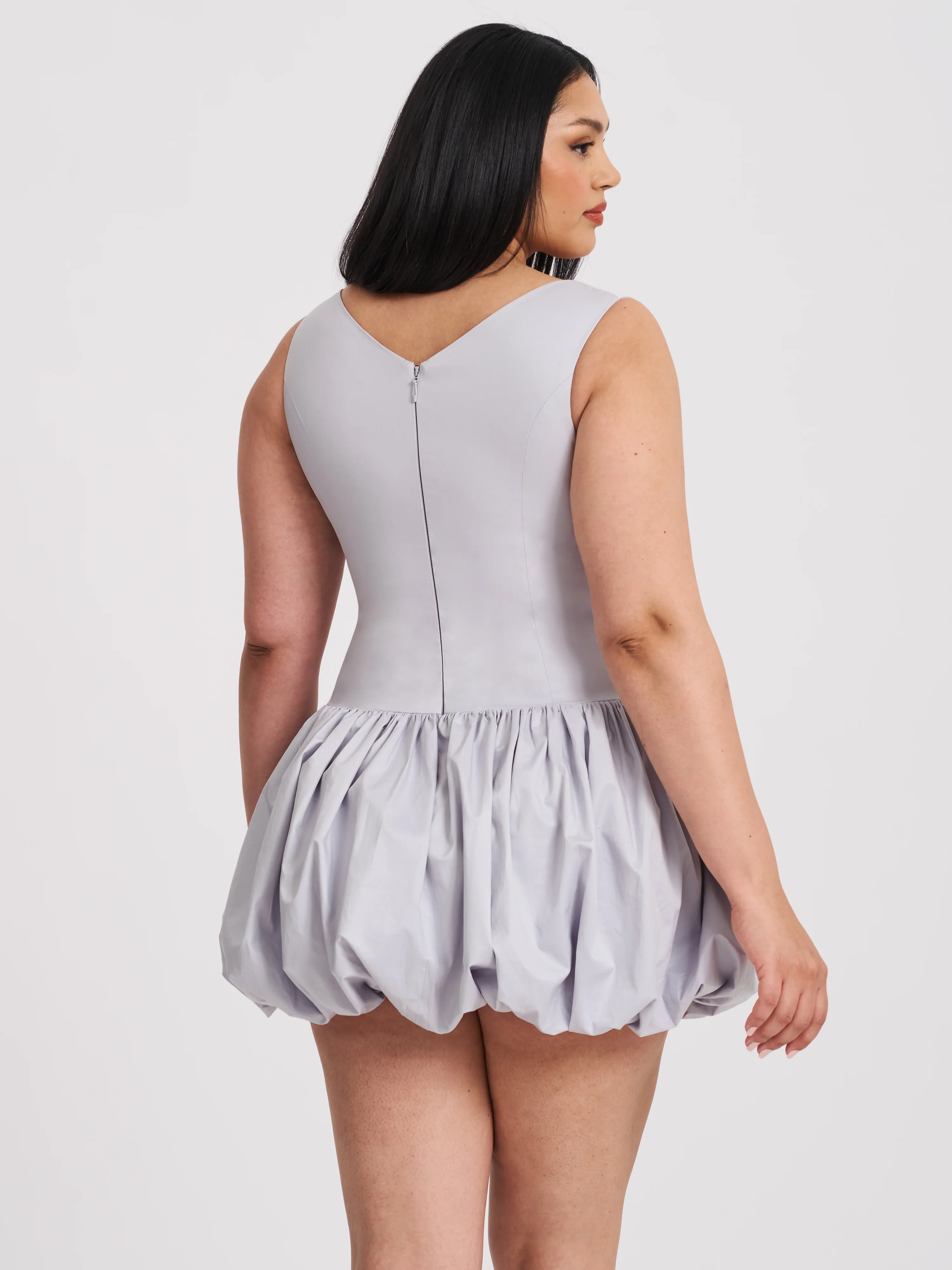 Zada Grey Pleated Breast Bubble Hem Mini Dress