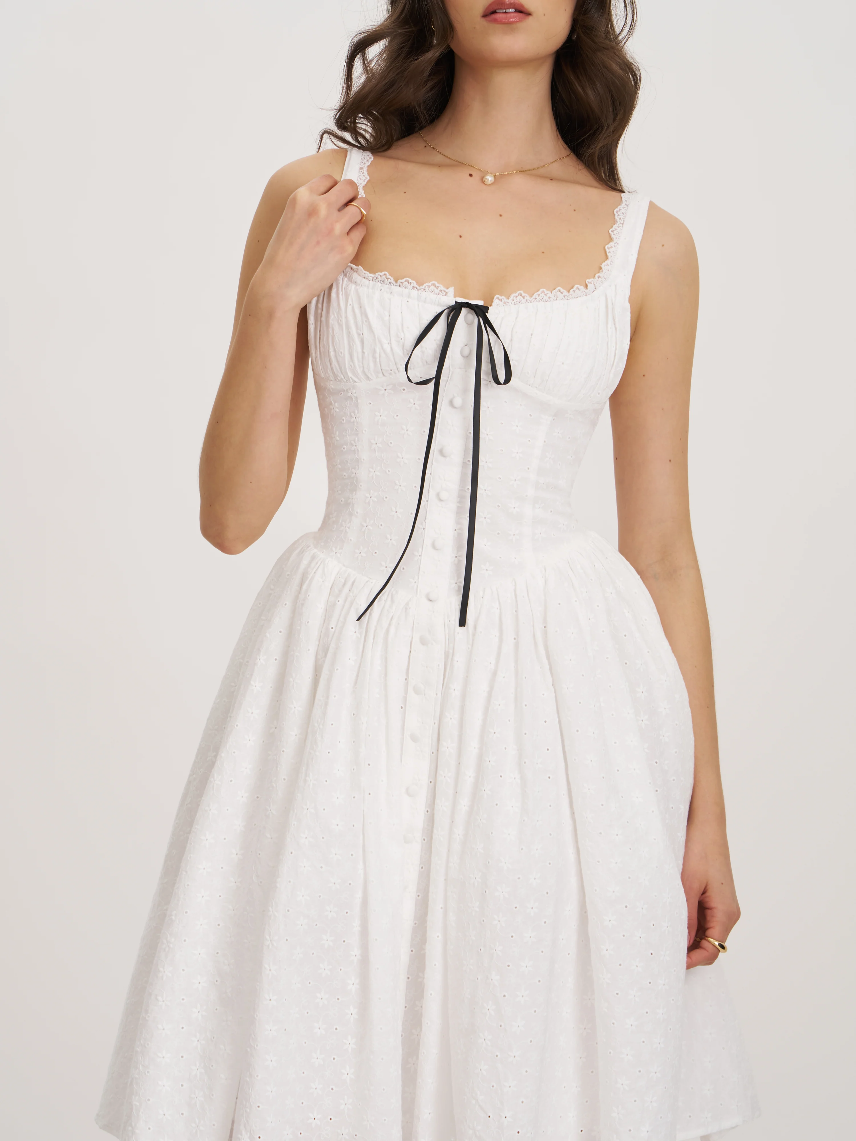 Madison Cotton Eyelet Square Neck Midi Dress
