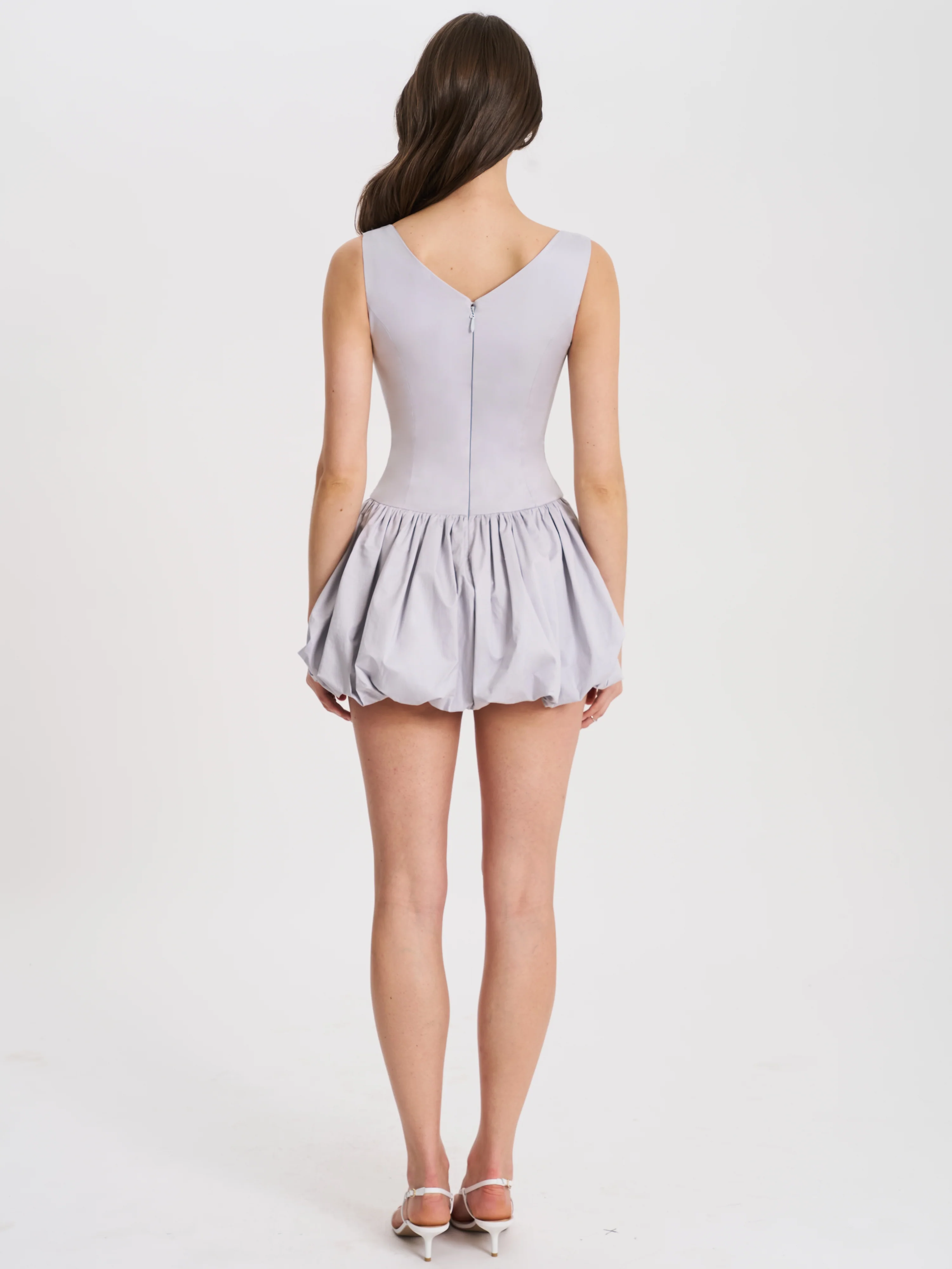 Zada Grey Pleated Breast Bubble Hem Mini Dress