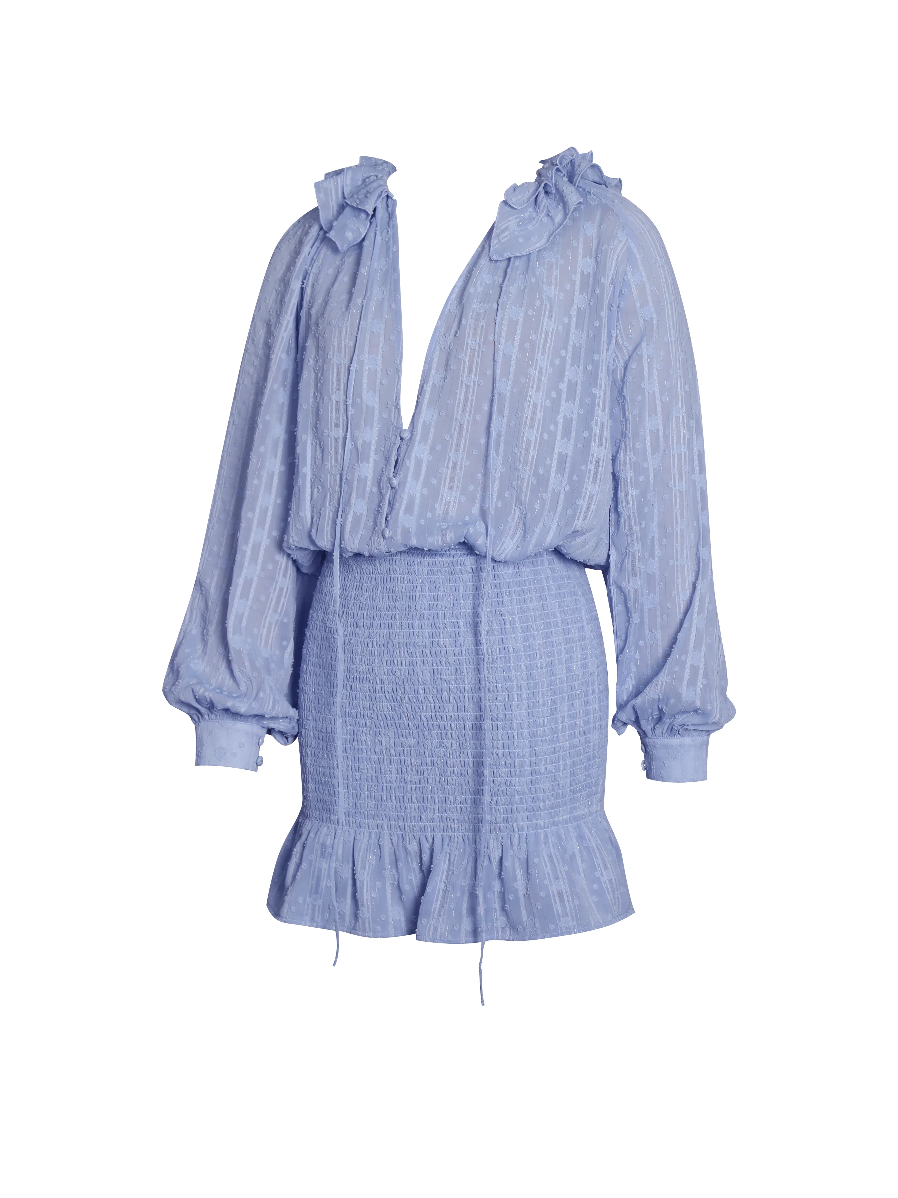 Zahari Blue Smock Bottom Balloon Sleeve Mini Dress