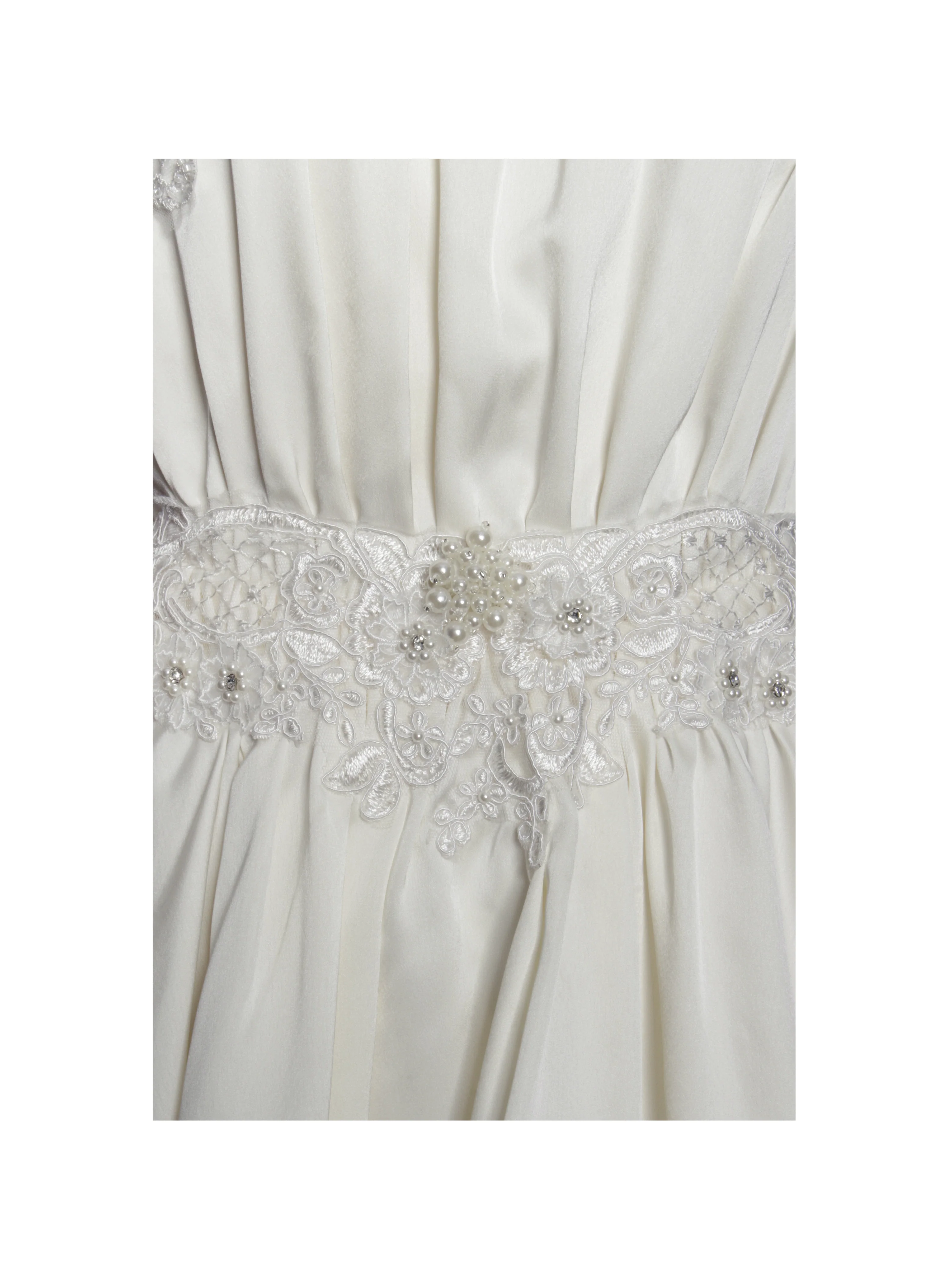 Idalia Pearl White Beaded Lace Trim Backless Halter Mini Dress