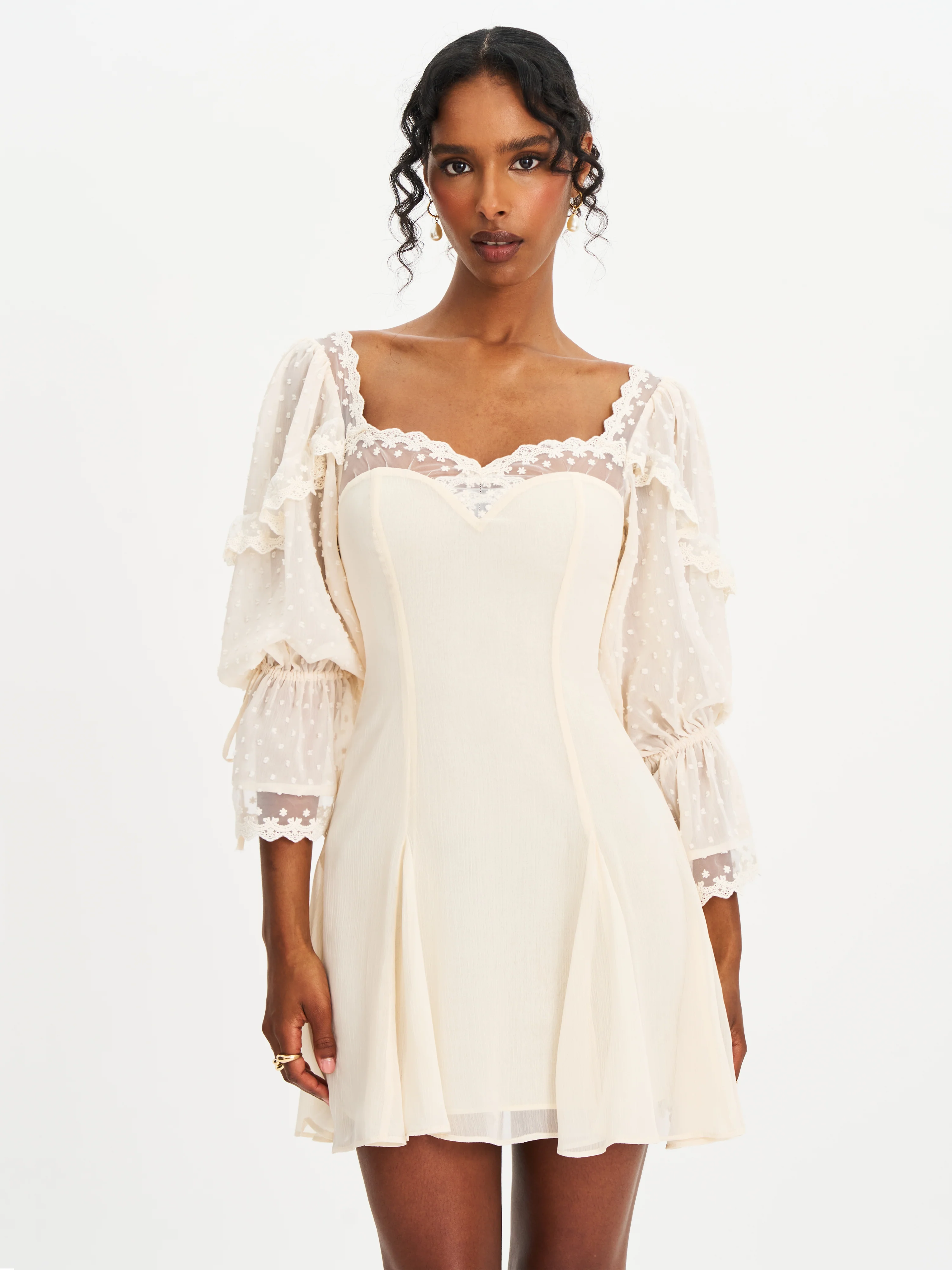 Zakira Lace Trim Half Sleeve Mini Dress