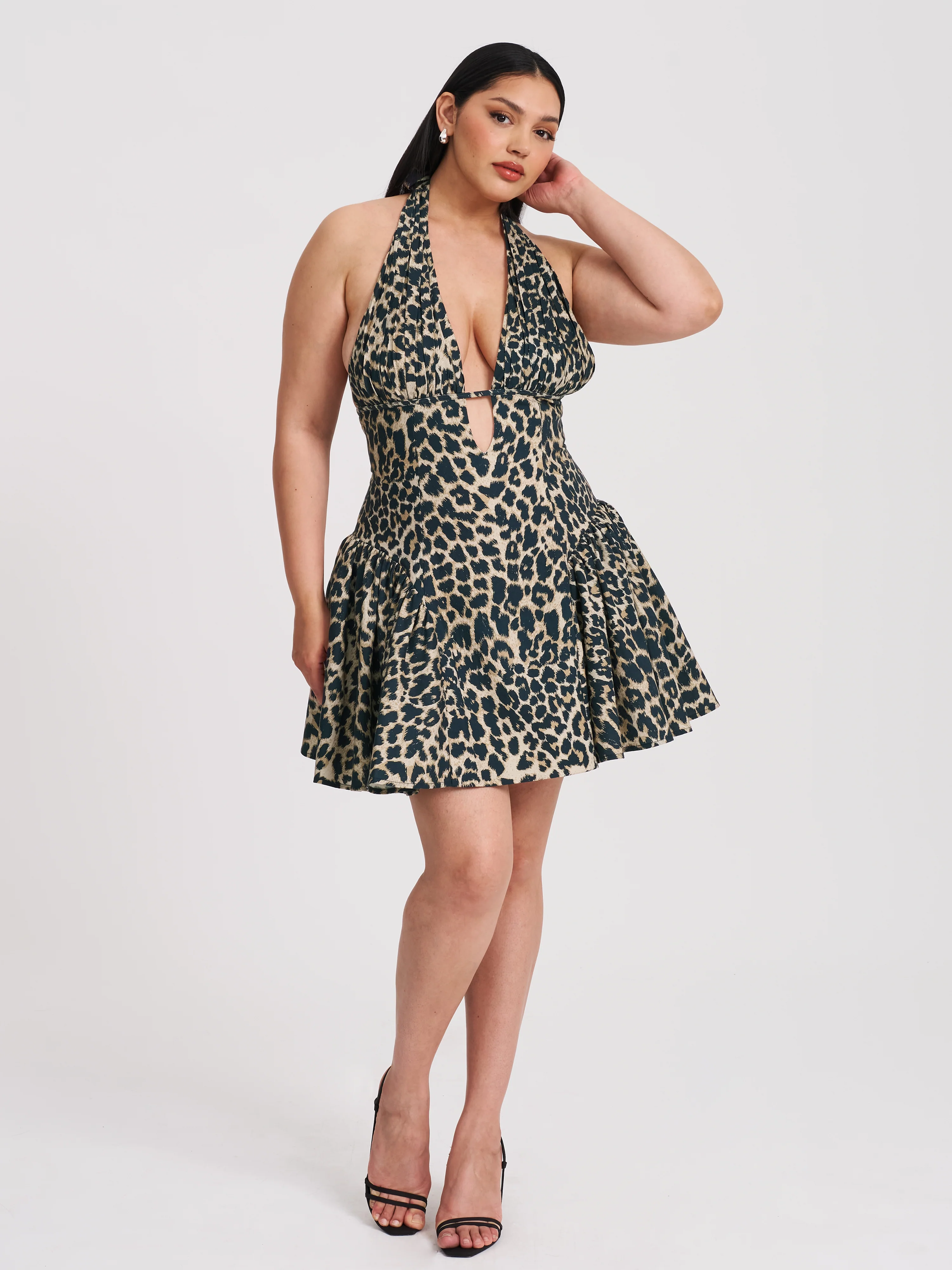 Mackenzie Cheetah Print Halter Linen Mini Dress