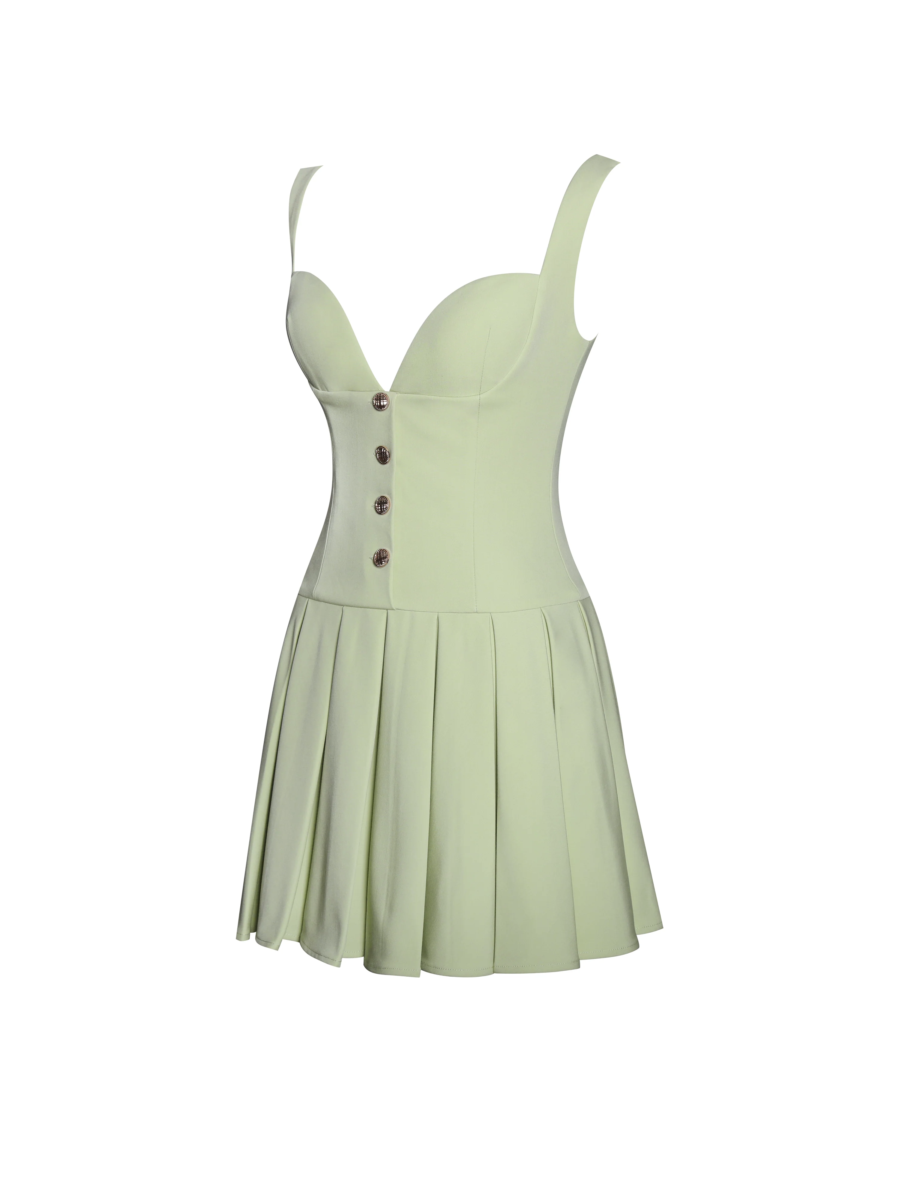 Tala Pistachio Green Sleeveless Pleated Preppy Mini Dress