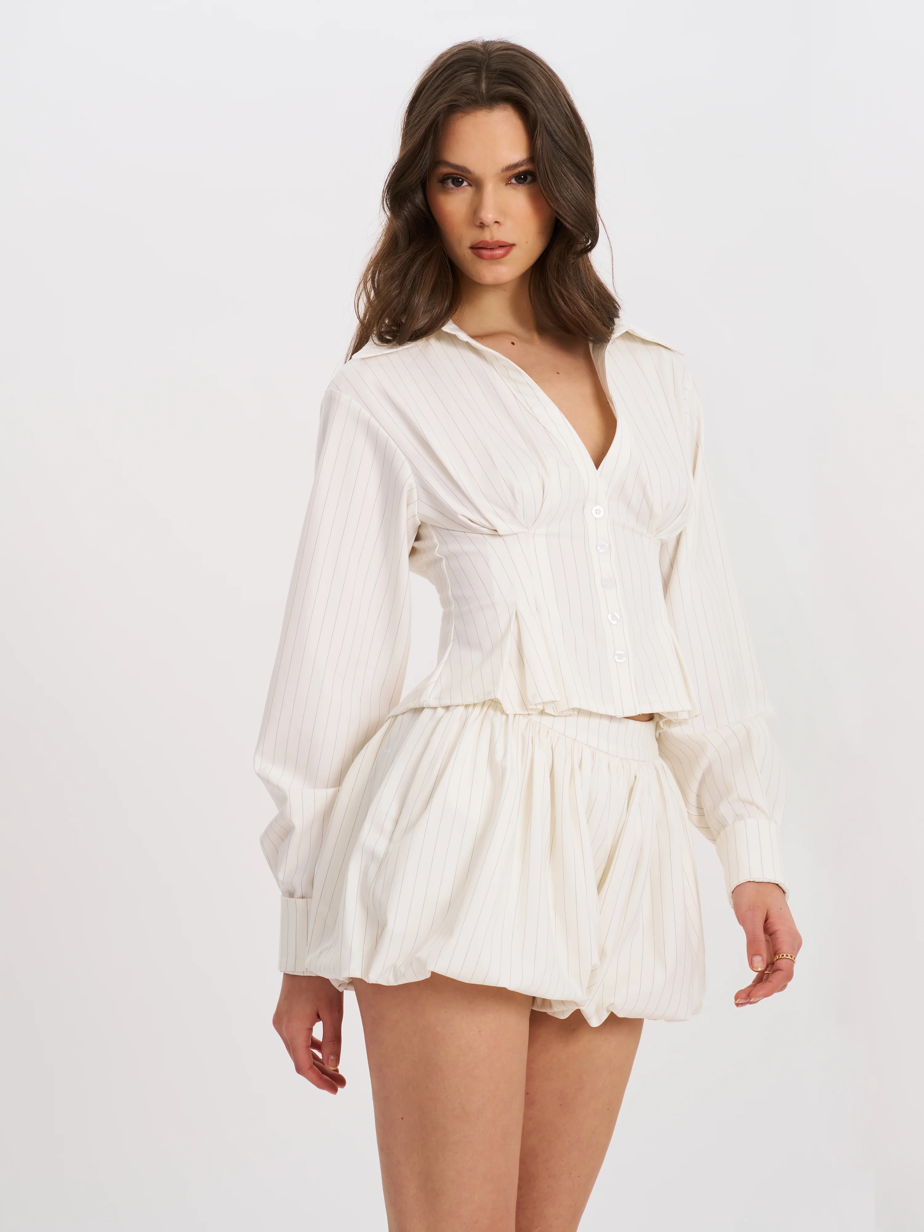 Sylvie White Pinstripe Bubble Shorts