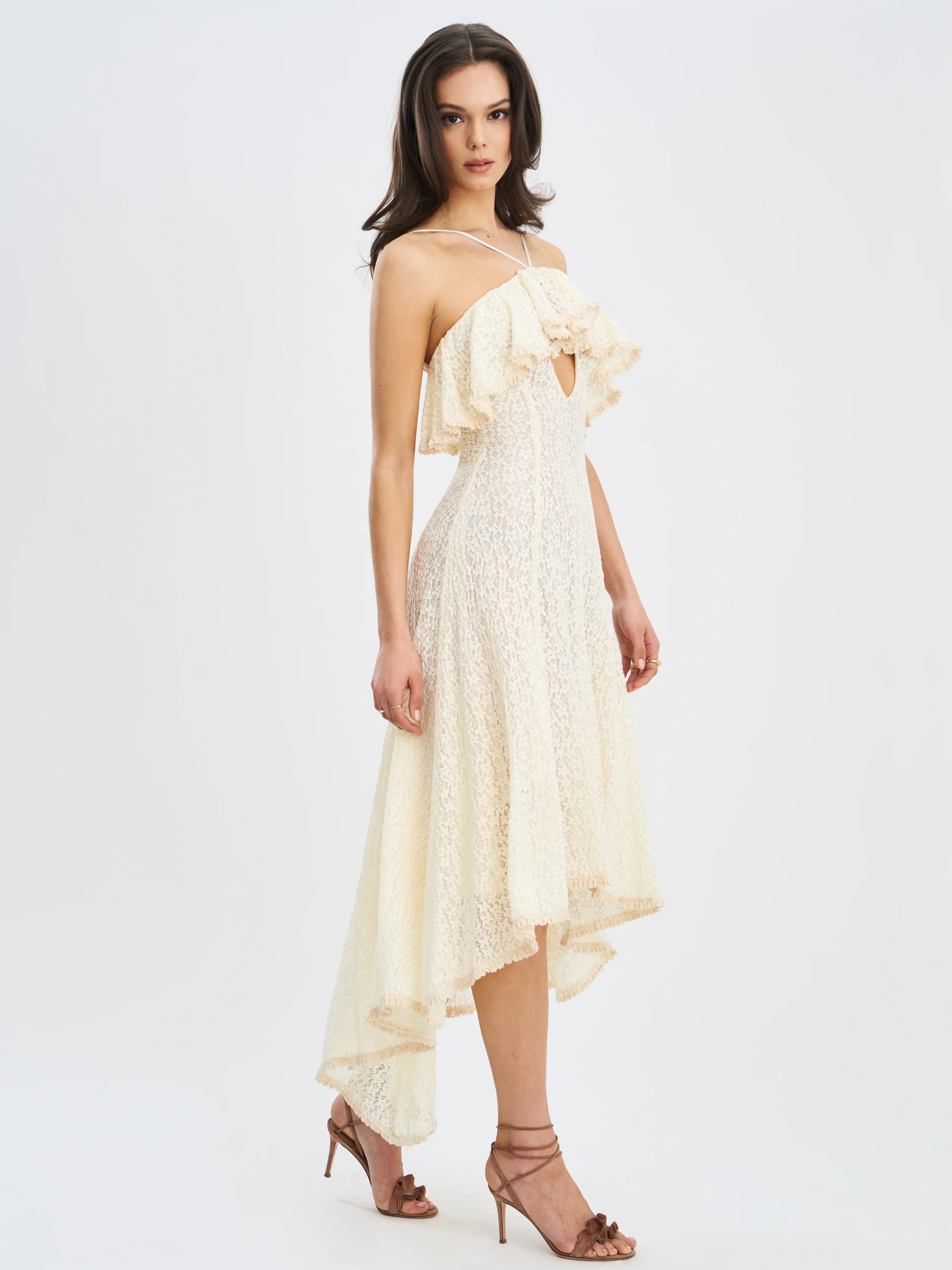 Idra Lace Trim Sleeveless Crochet Midi Trailing Dress