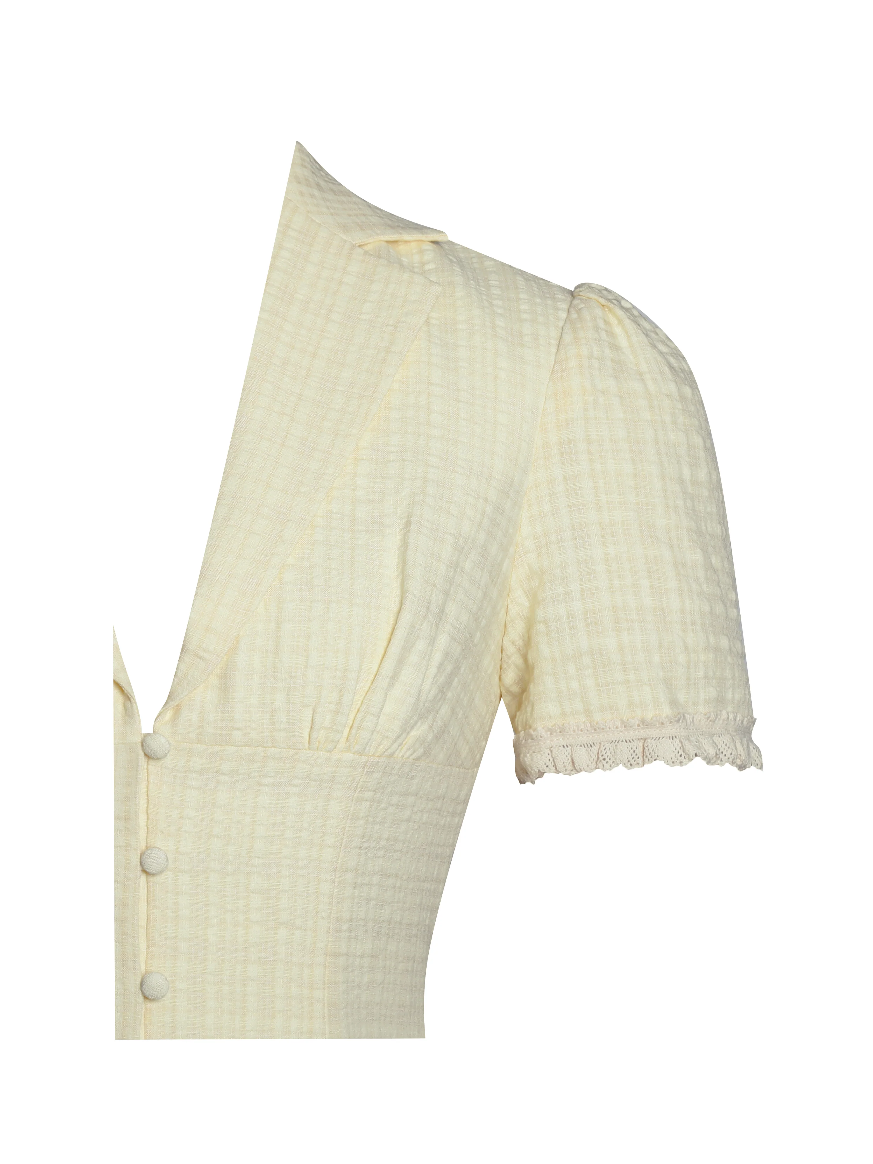 Odelia Yellow Lace Trim Seersucker Button Up Top