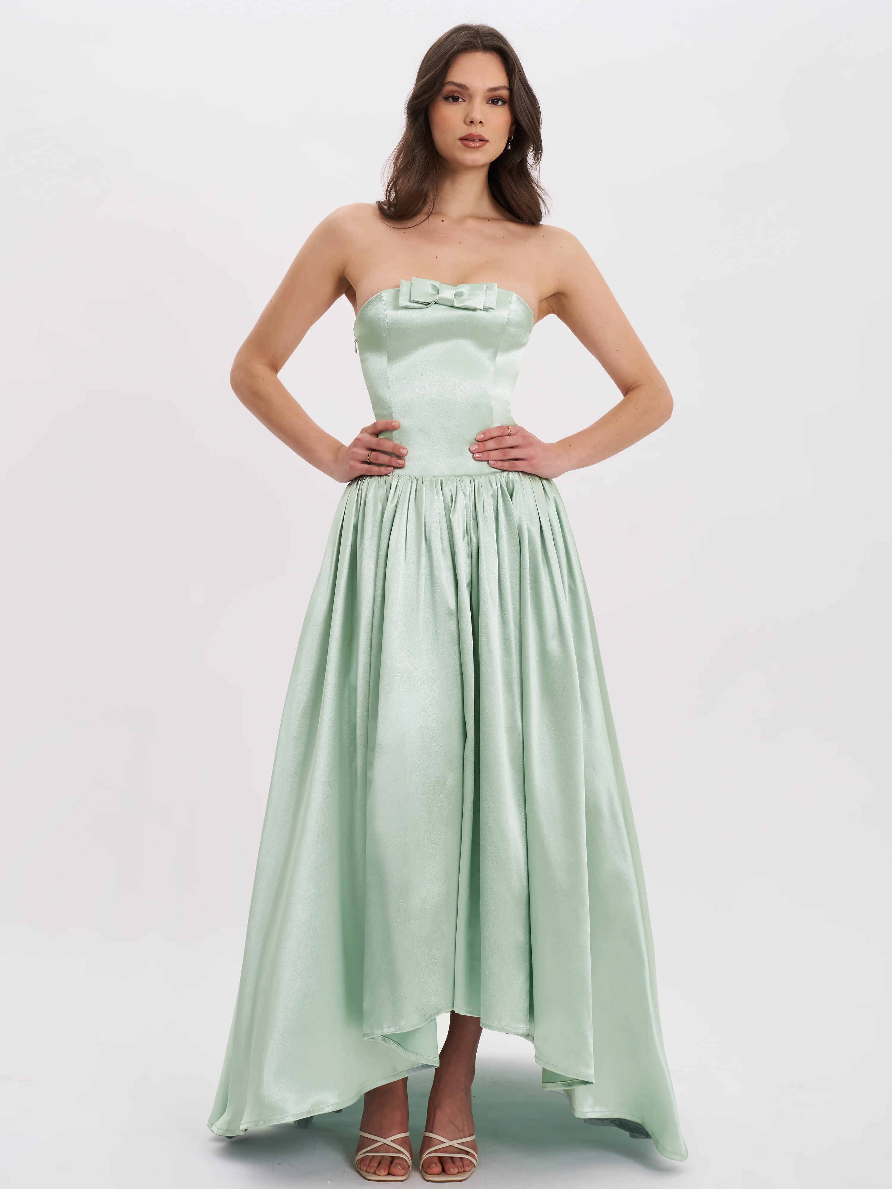 Lael Mint Green Back Button Trailing Gown