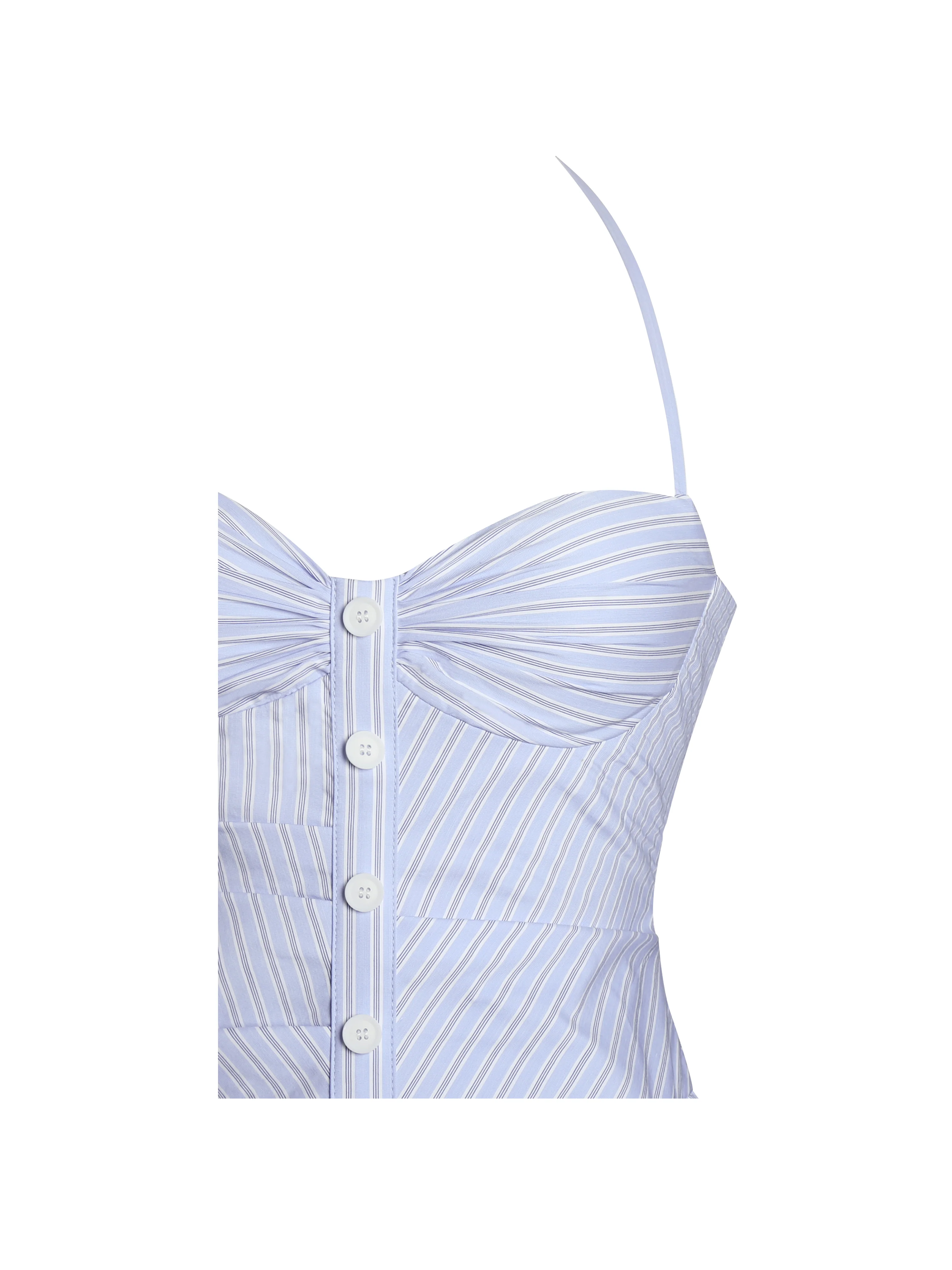 Melody Baby Blue Railroad Stripe Halter Drop Waist Mini Dress