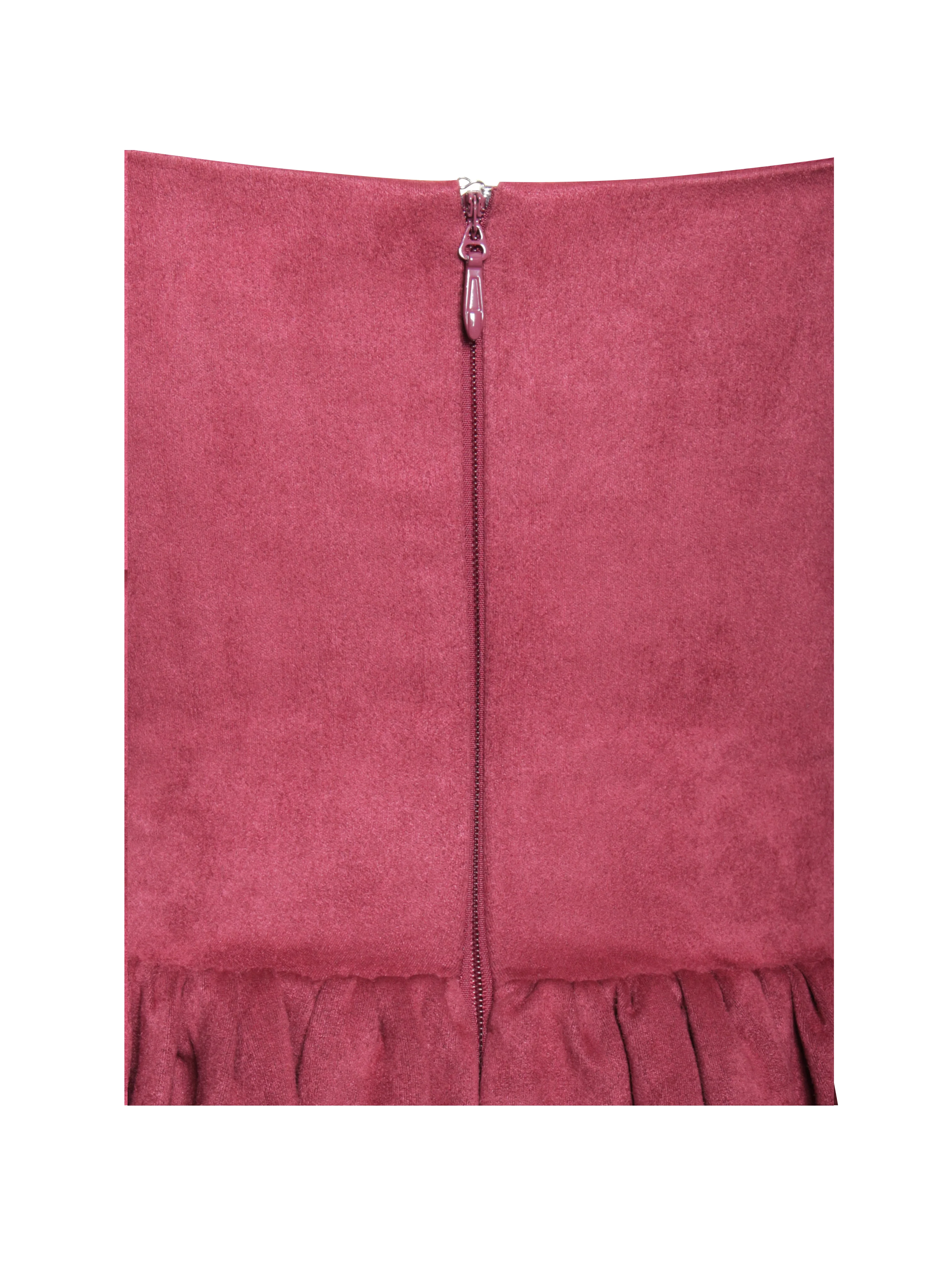 Hadara Burgundy Suede Halter Mini Full Dress
