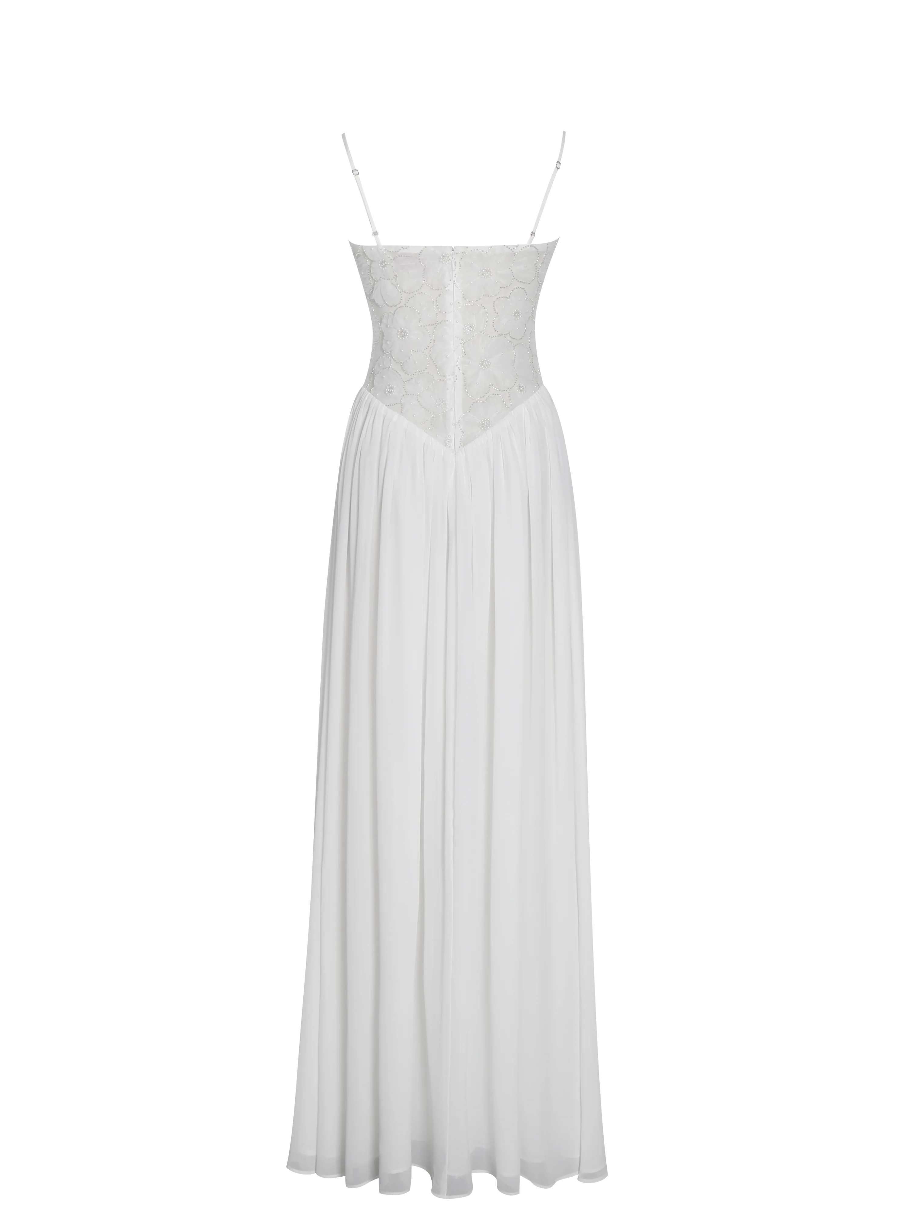 Ucille White Embroidered Chiffon Maxi Dress