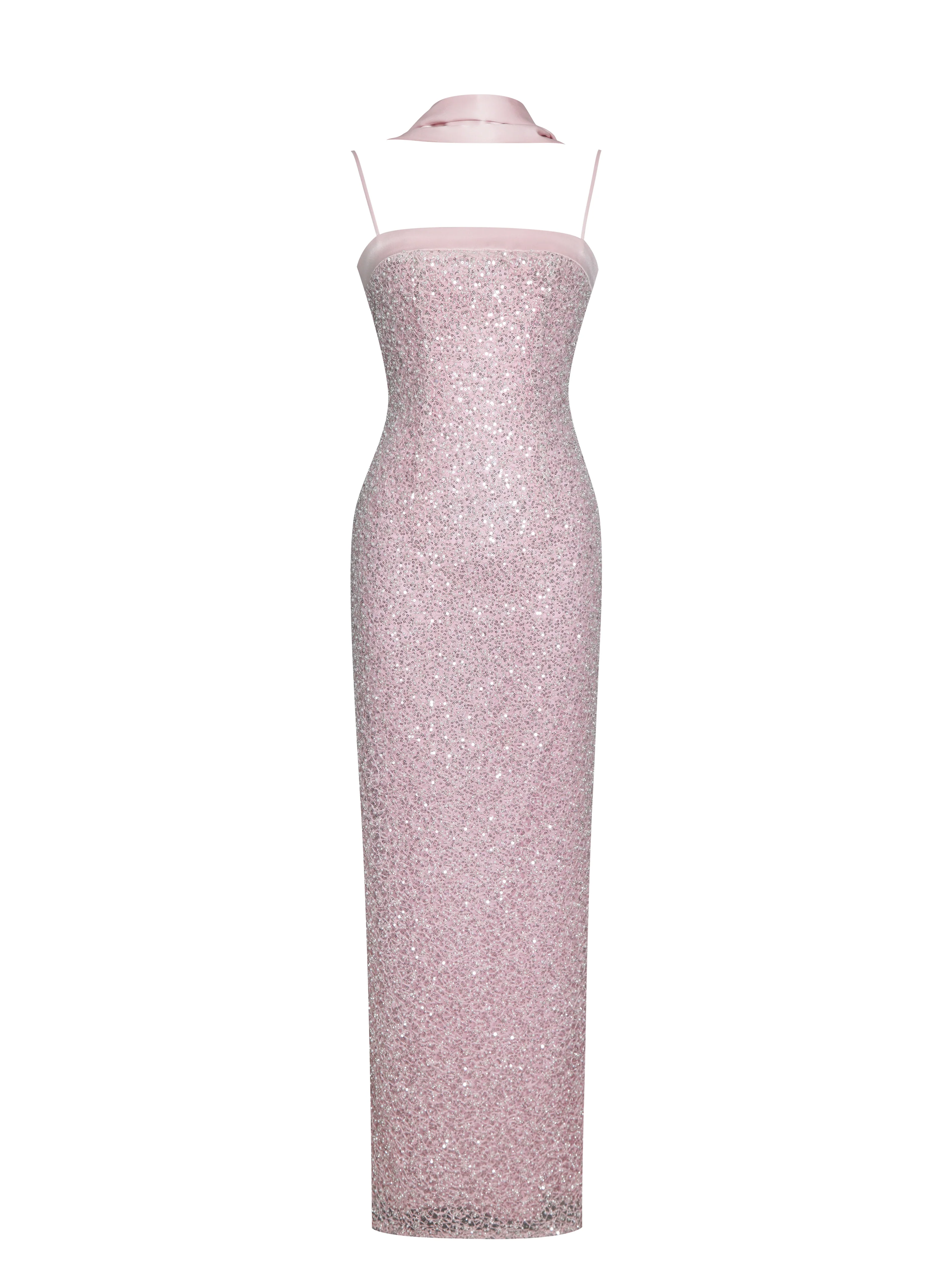 Raizel Pink Beaded Sequin Bodycon Gown with Scarf