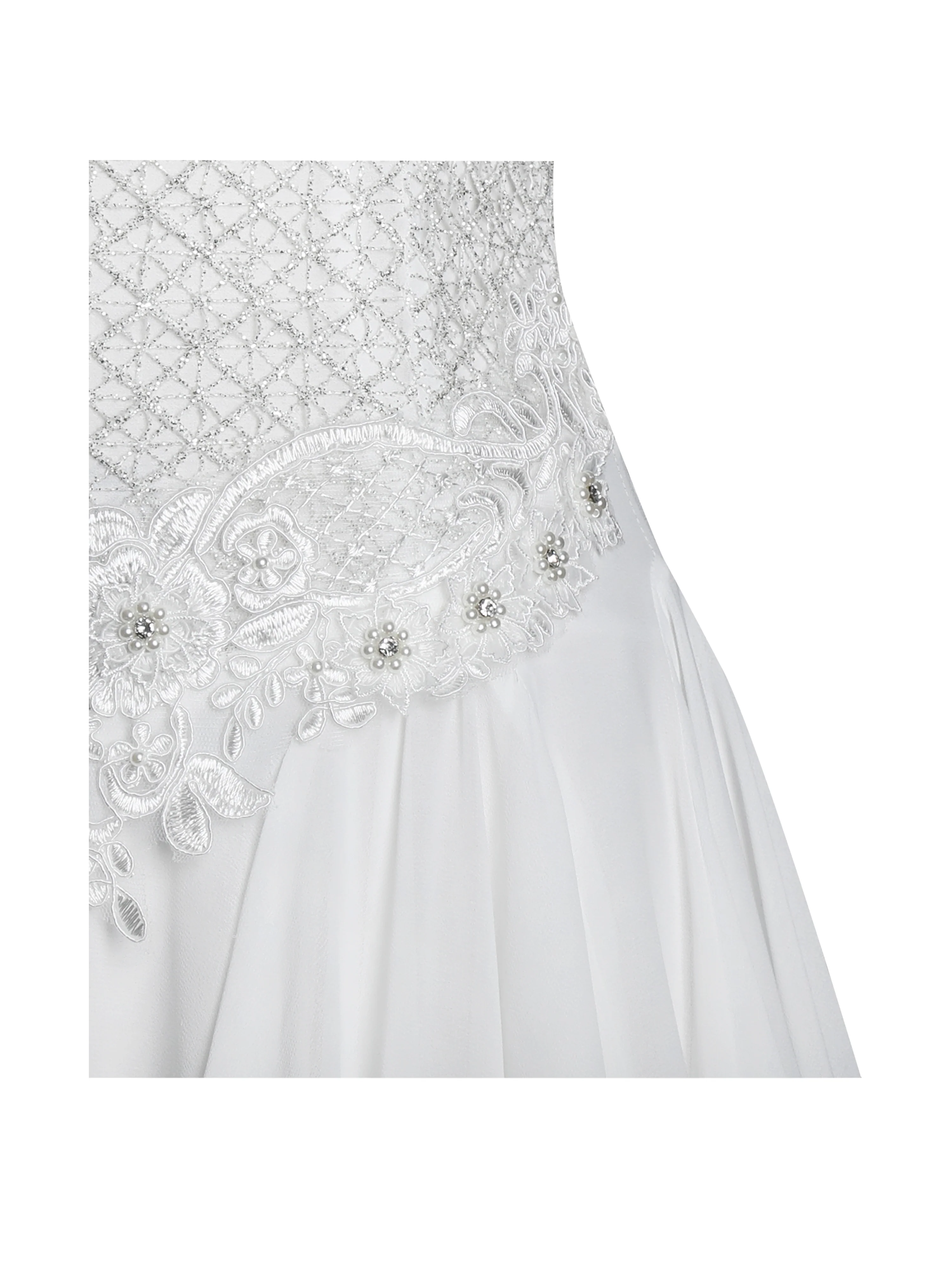 Fabiola Lace Trim Silver Net Top Mini Flare Chiffon Dress