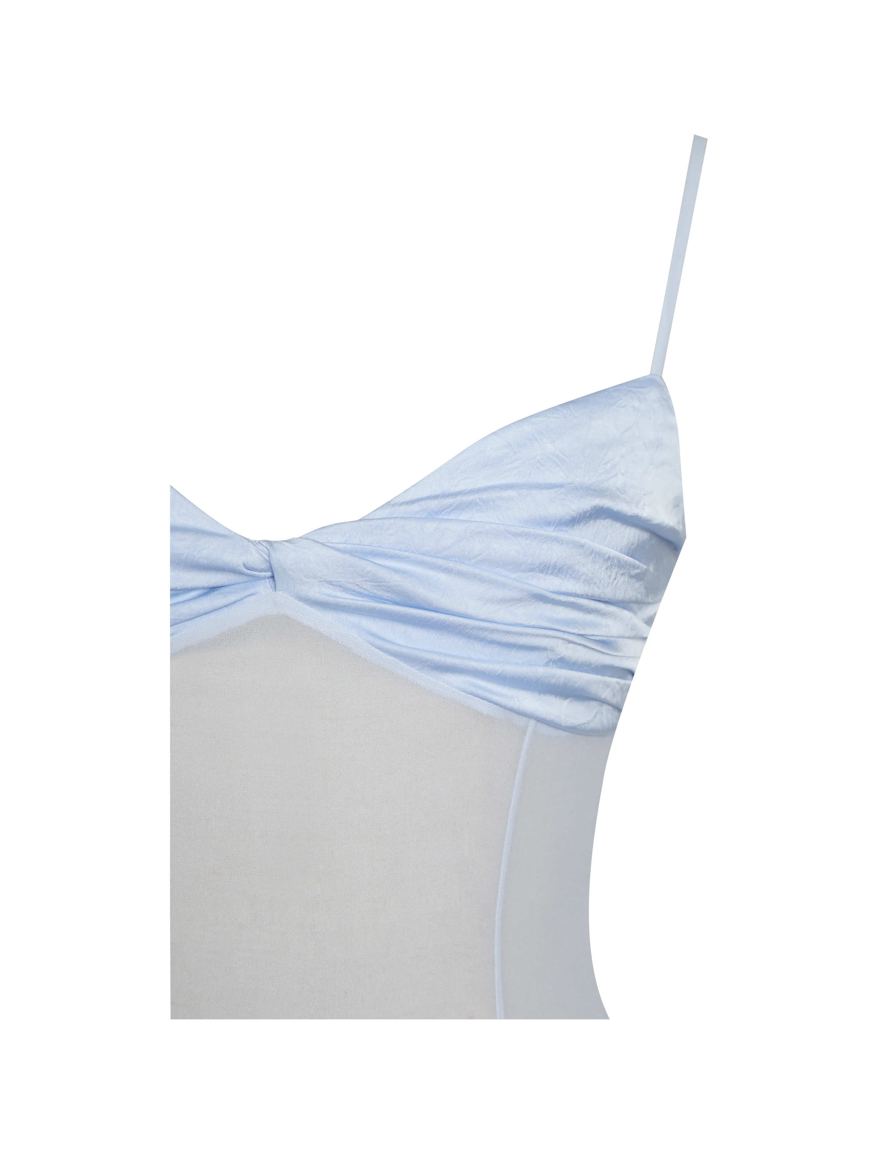 Lacy Blue Ruched Breast High Slit Chiffon Dress