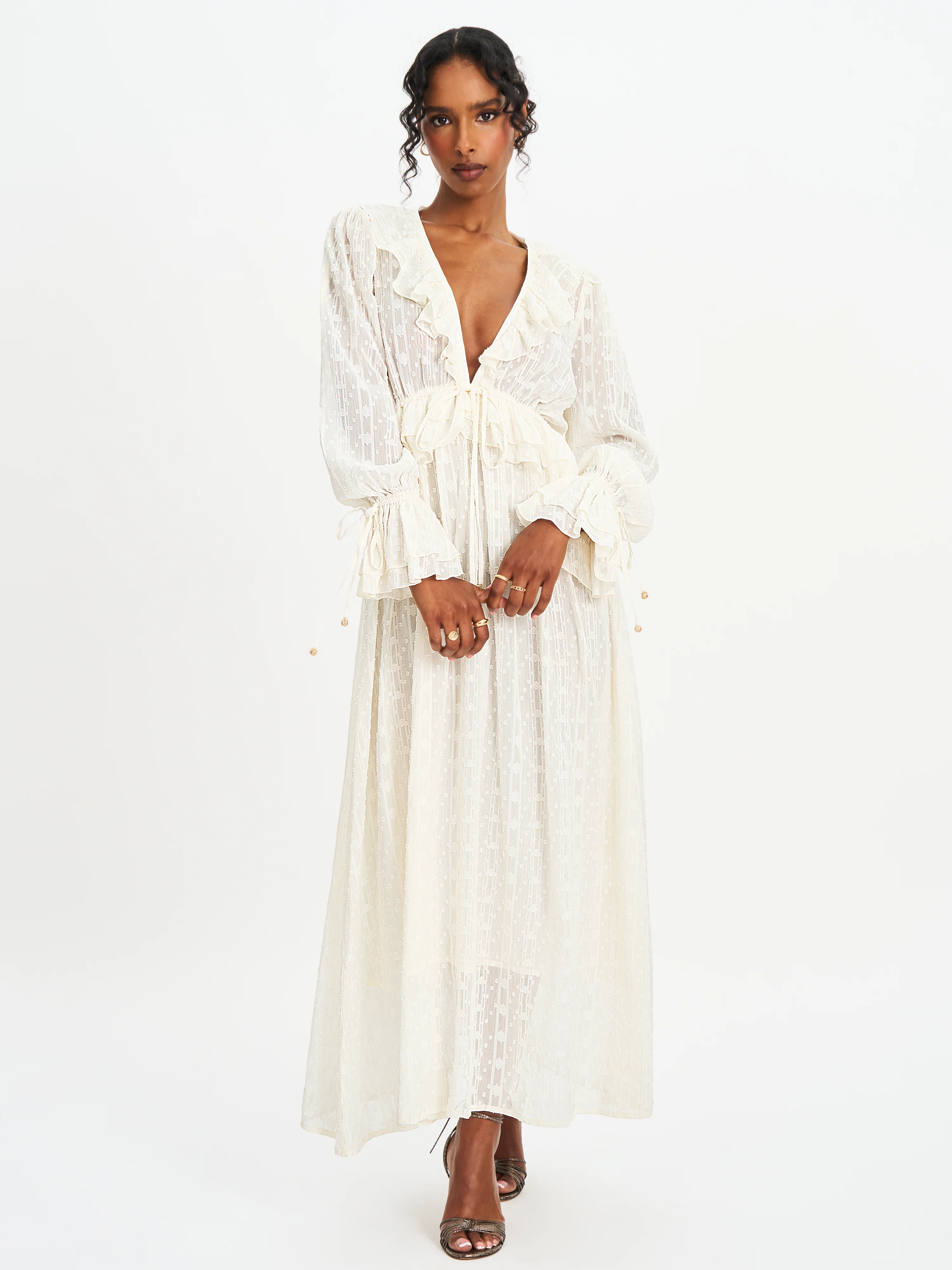 Safiya Jacquard Chiffon Long Sleeve Maxi Dress