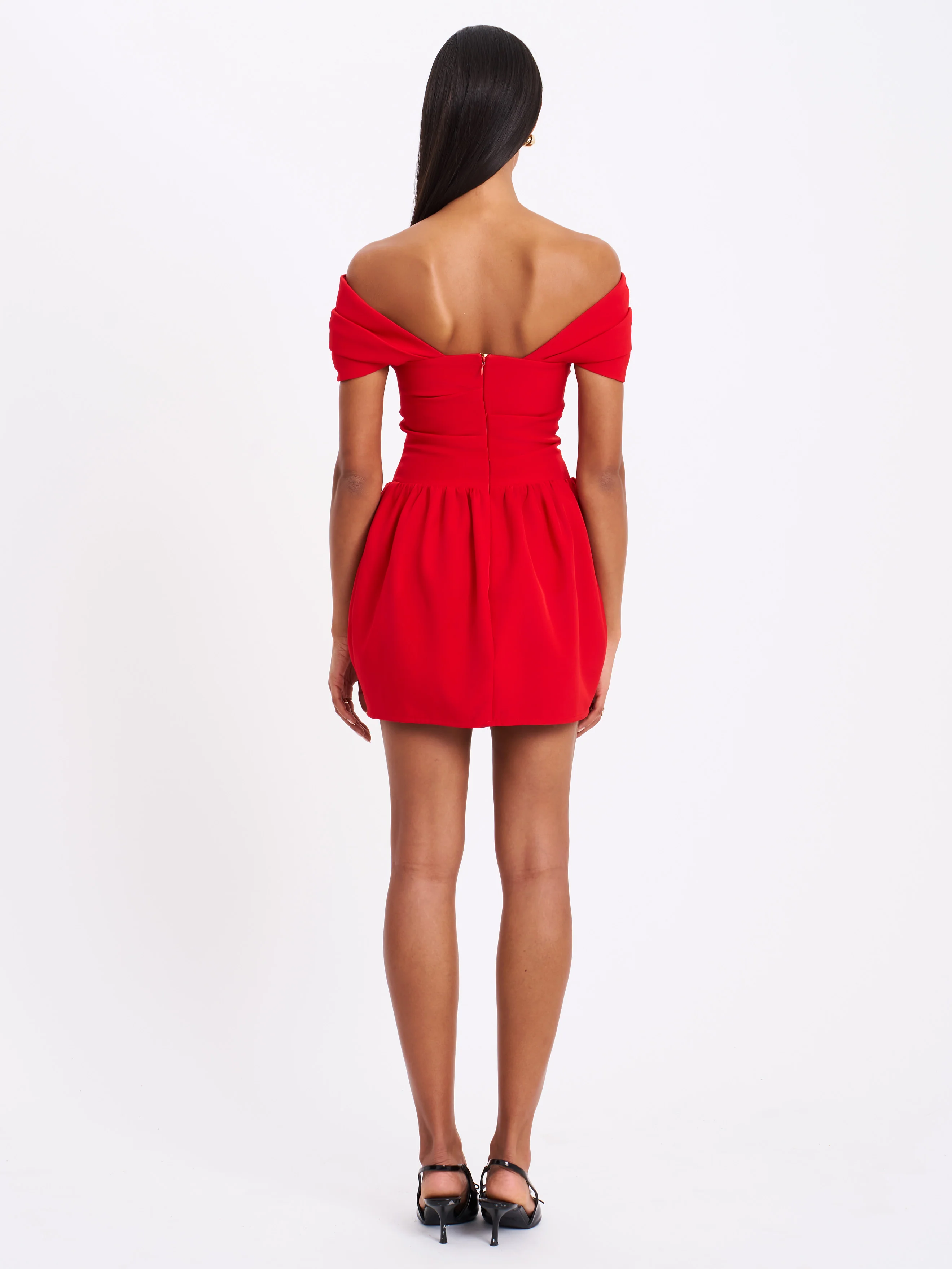 Cait Red Off Shoulder Drop Waist Mini Dress
