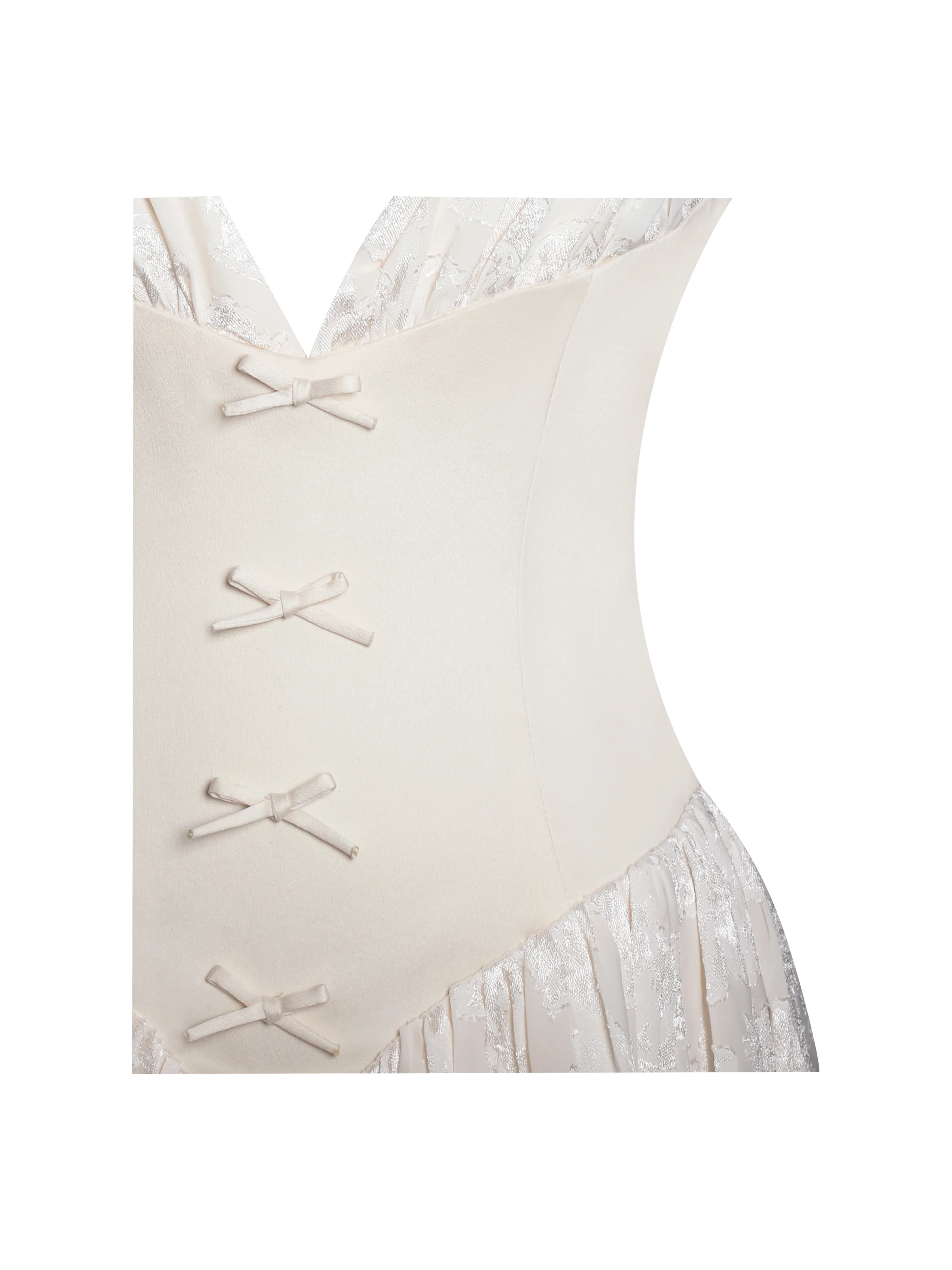 Zahara Off White Jacquard Drop Waist Mini Dress