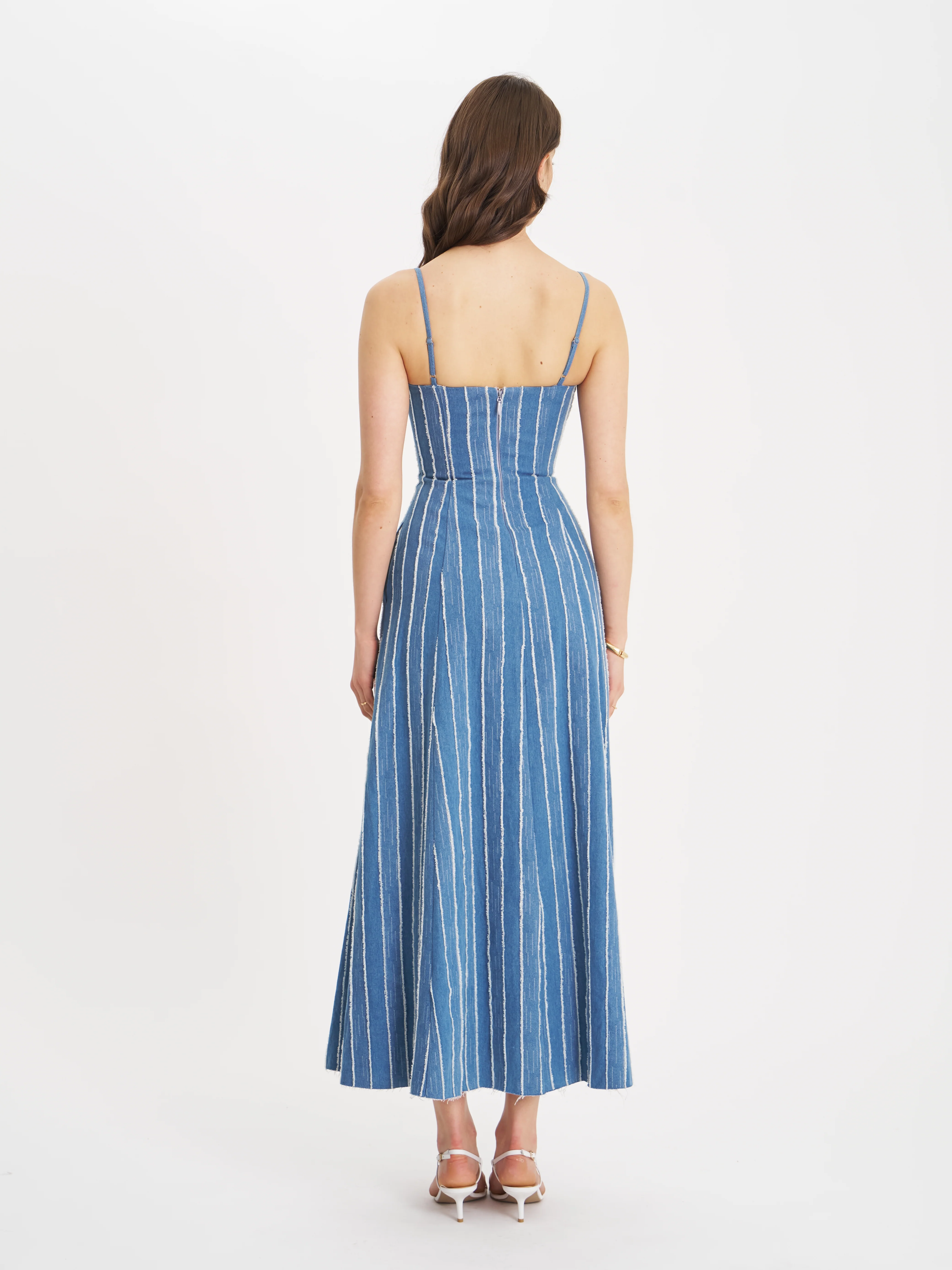 Abygail Stripe Cotton Denim Maxi Dress