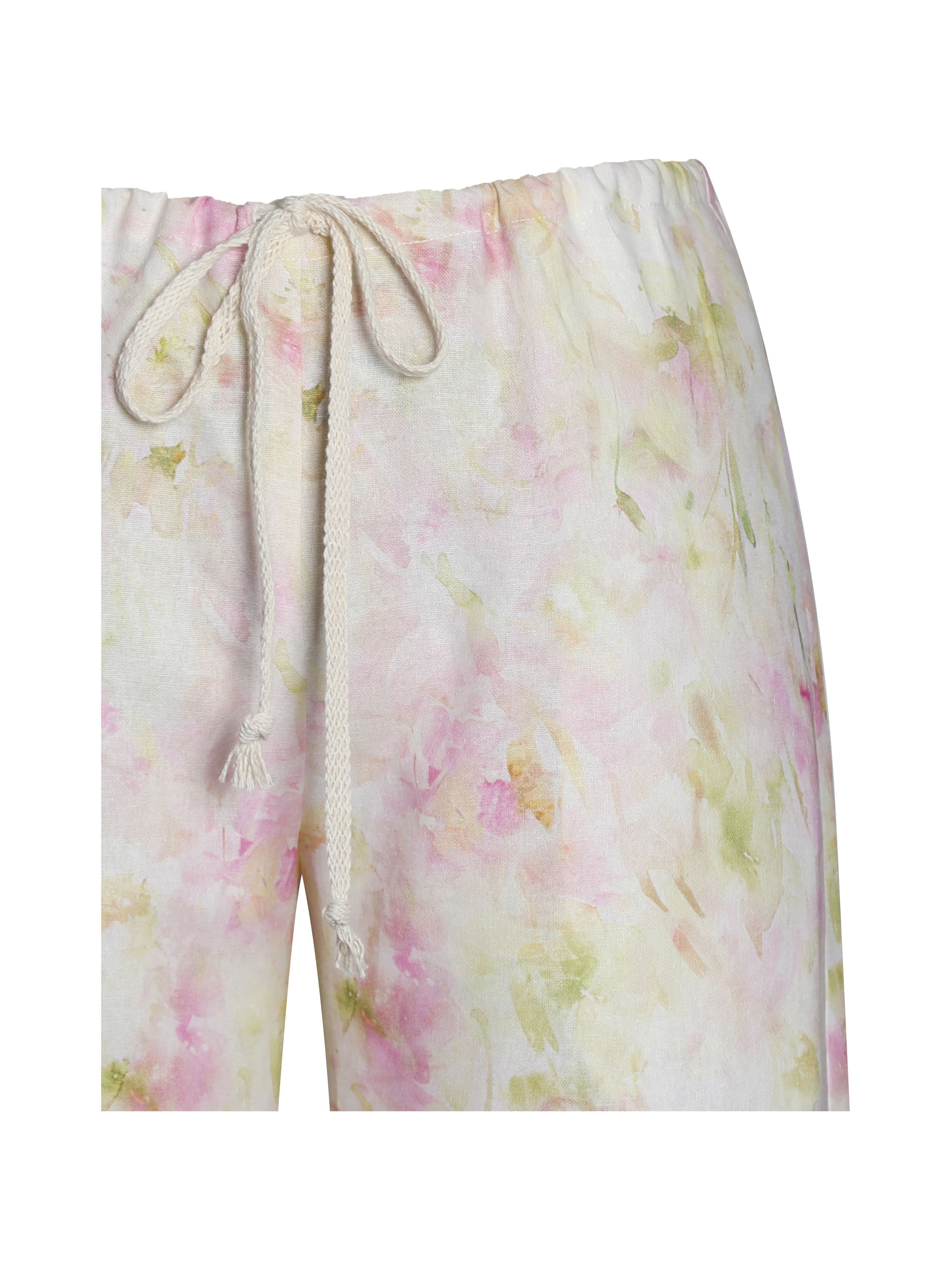 Laureen Pink Floral Print Linen Straight Pants