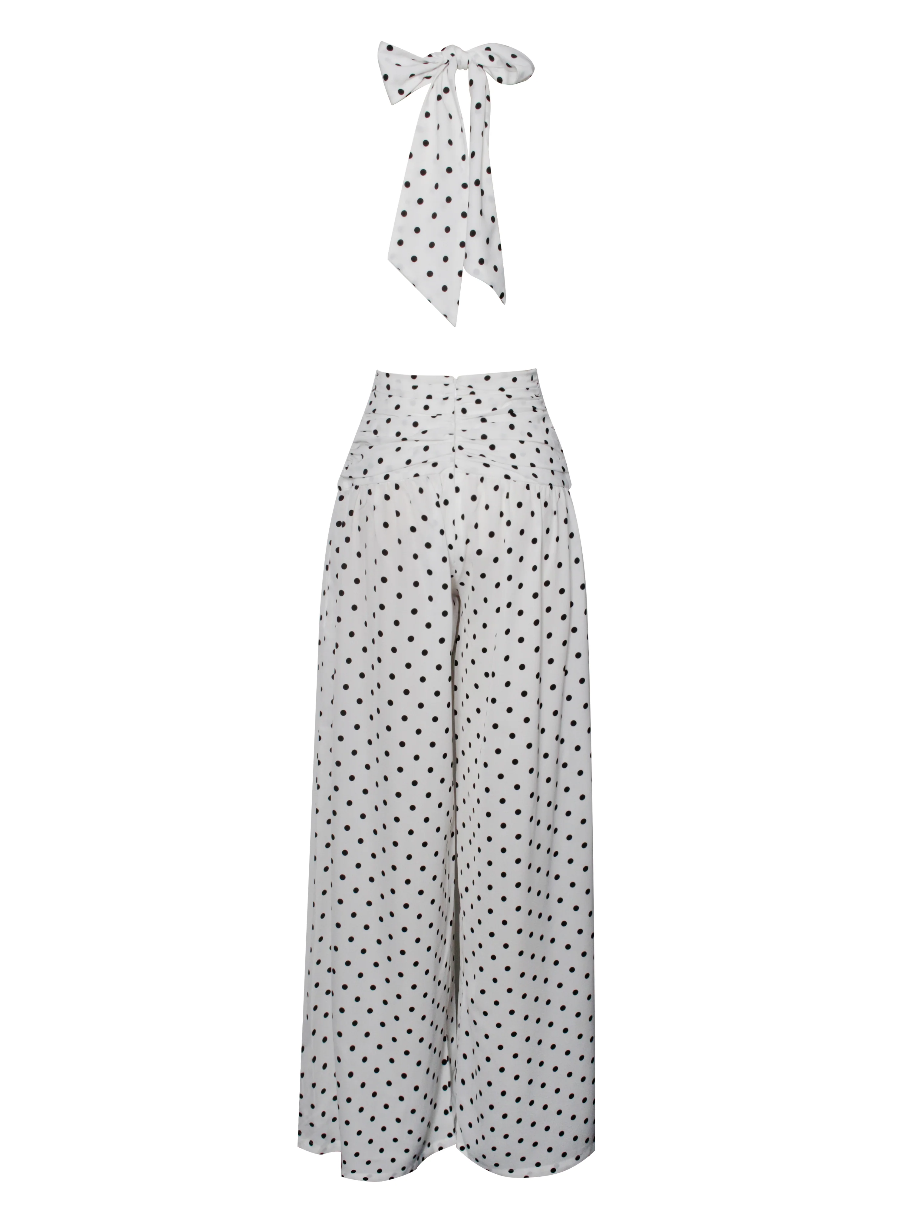 Oriana White Polka Dots Halter Jumpsuit