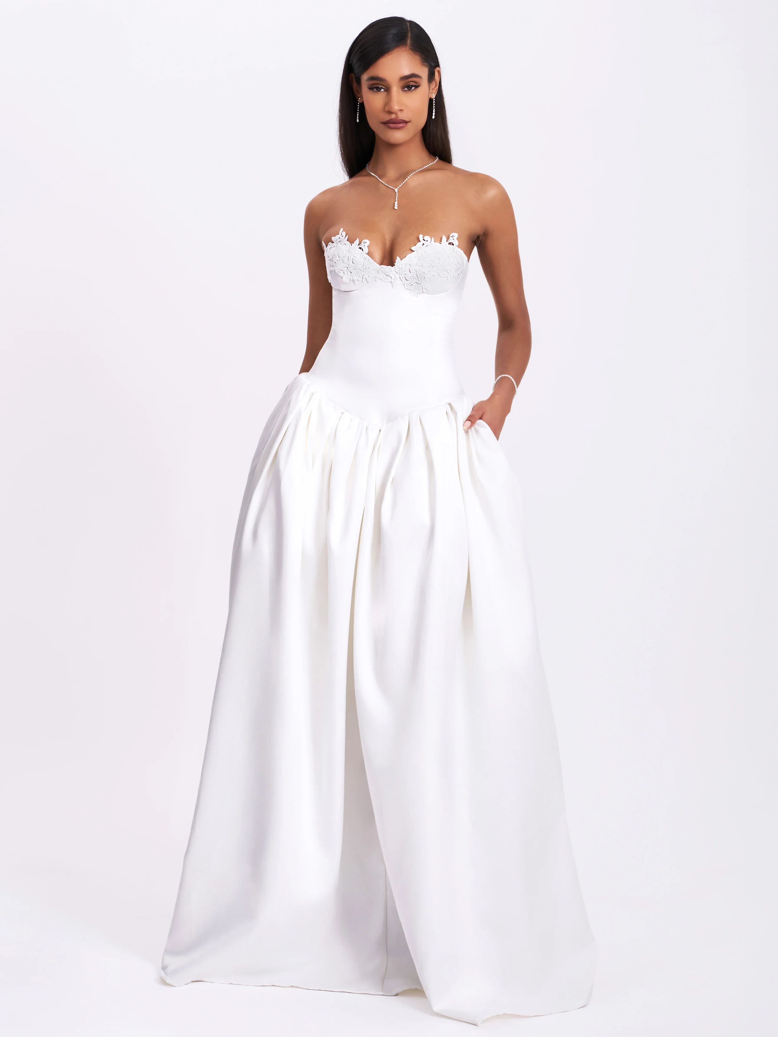 Naila Lace Trim Strapless Drop Waist Wedding Gown