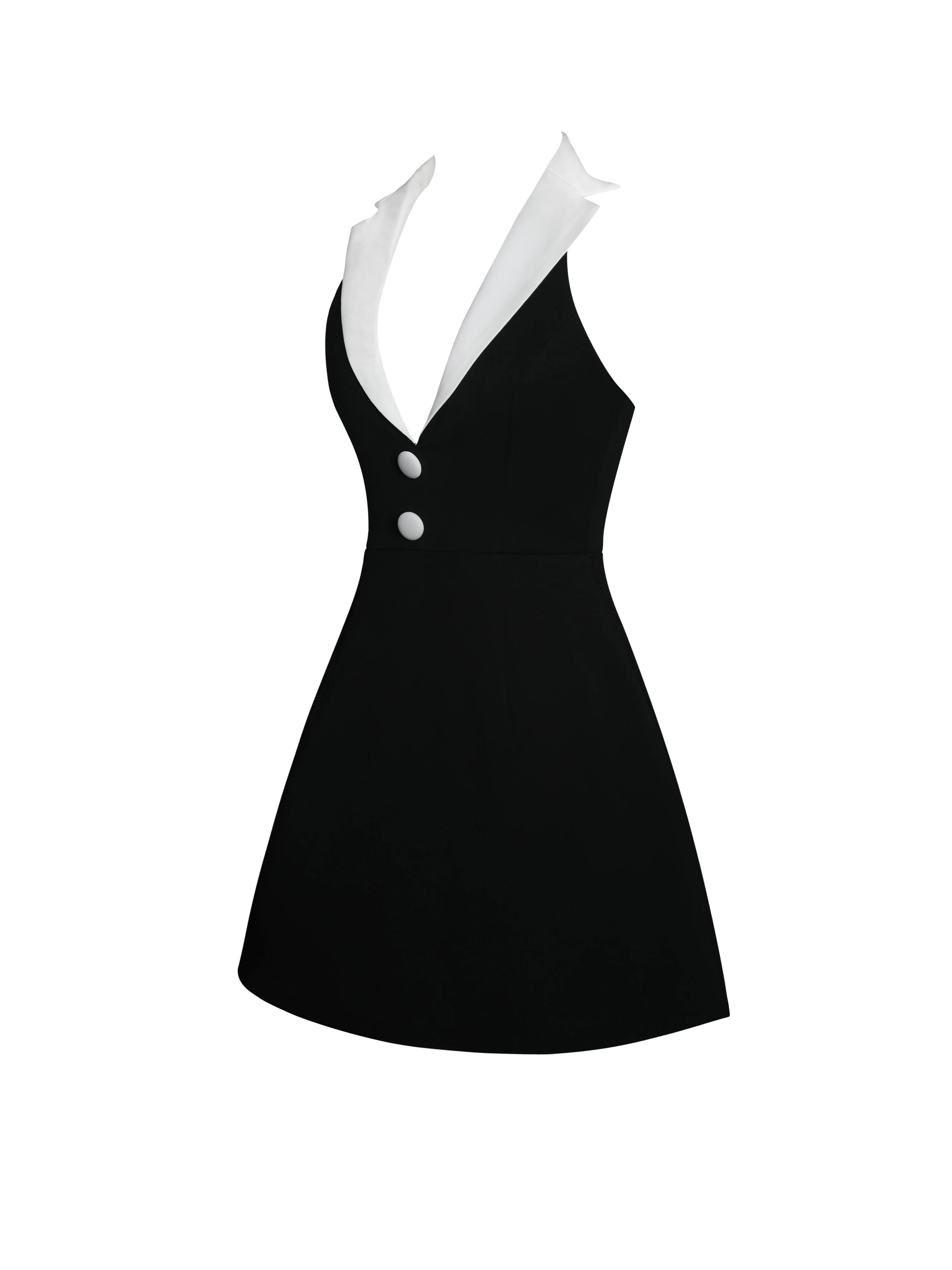 Ignacia Office Casual Black and White Halter Mini A-line Dress