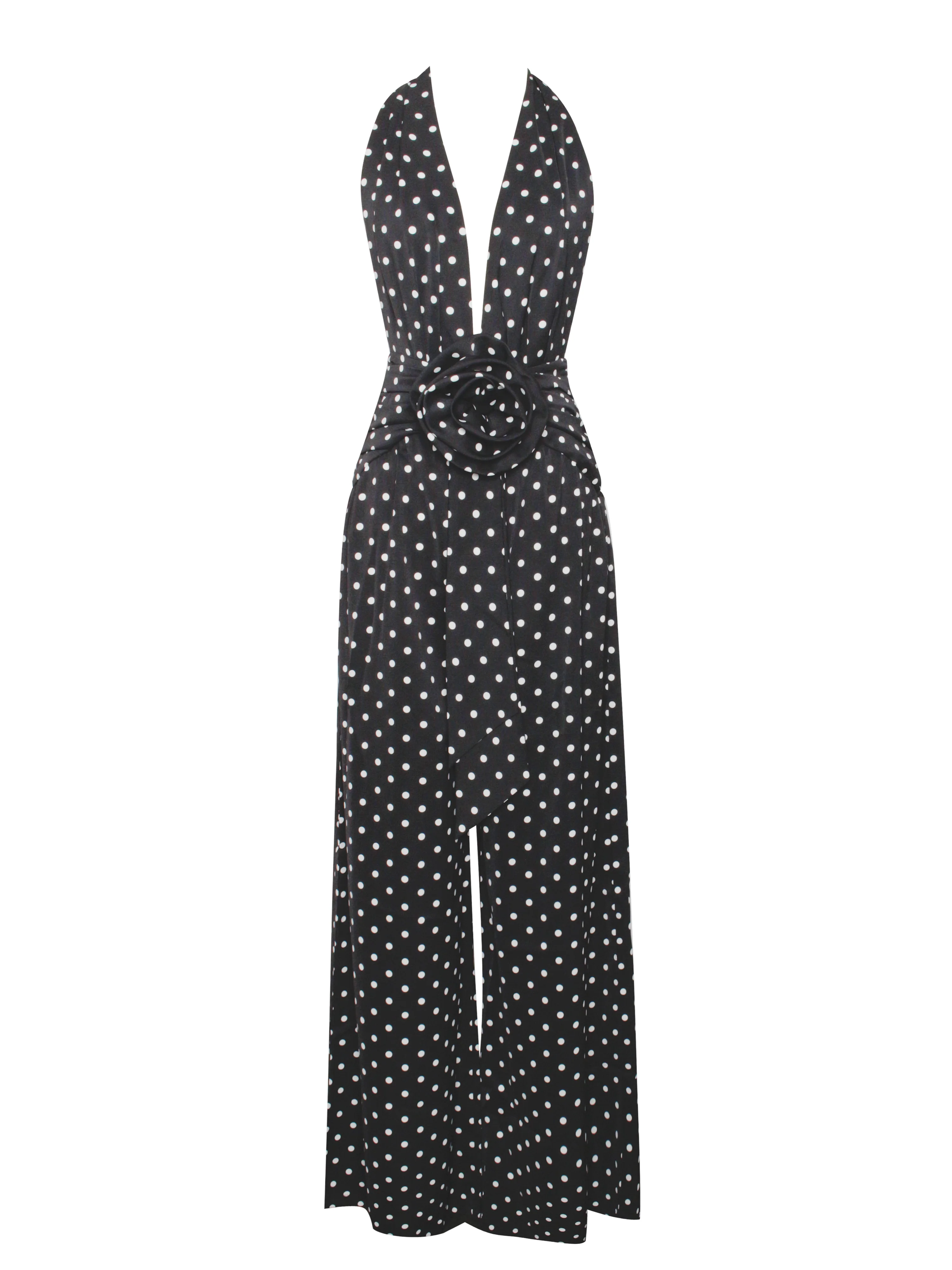 Oriana Black Polka Dots Halter Jumpsuit