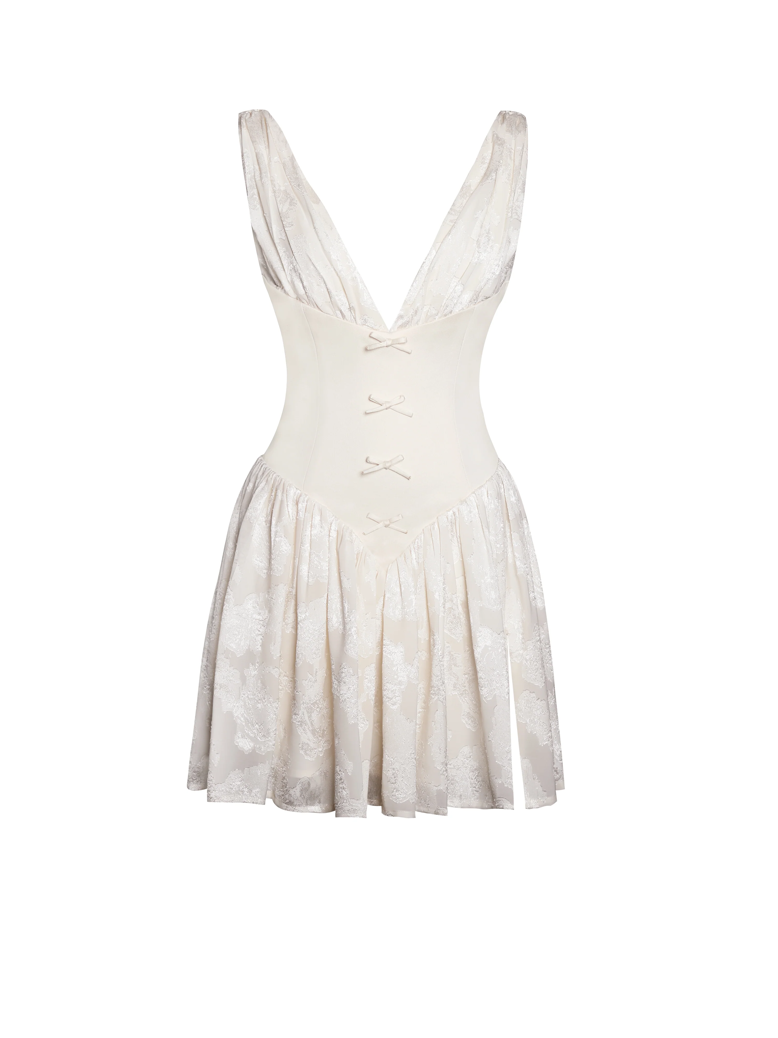 Zahara Off White Jacquard Drop Waist Mini Dress