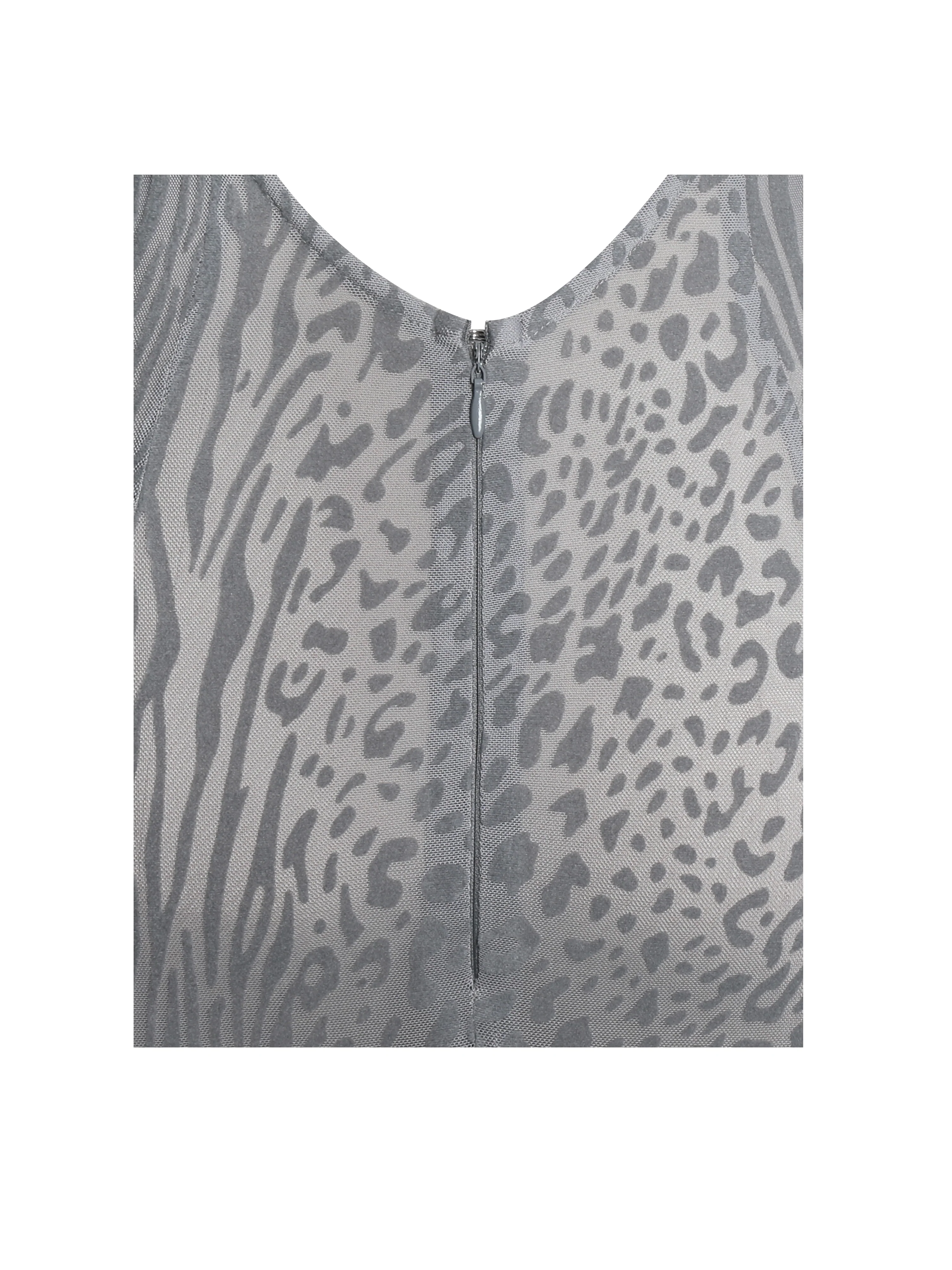 Waylynn Gray Animal Print Burnout Velvet Detail Mesh Backless Maxi Dress