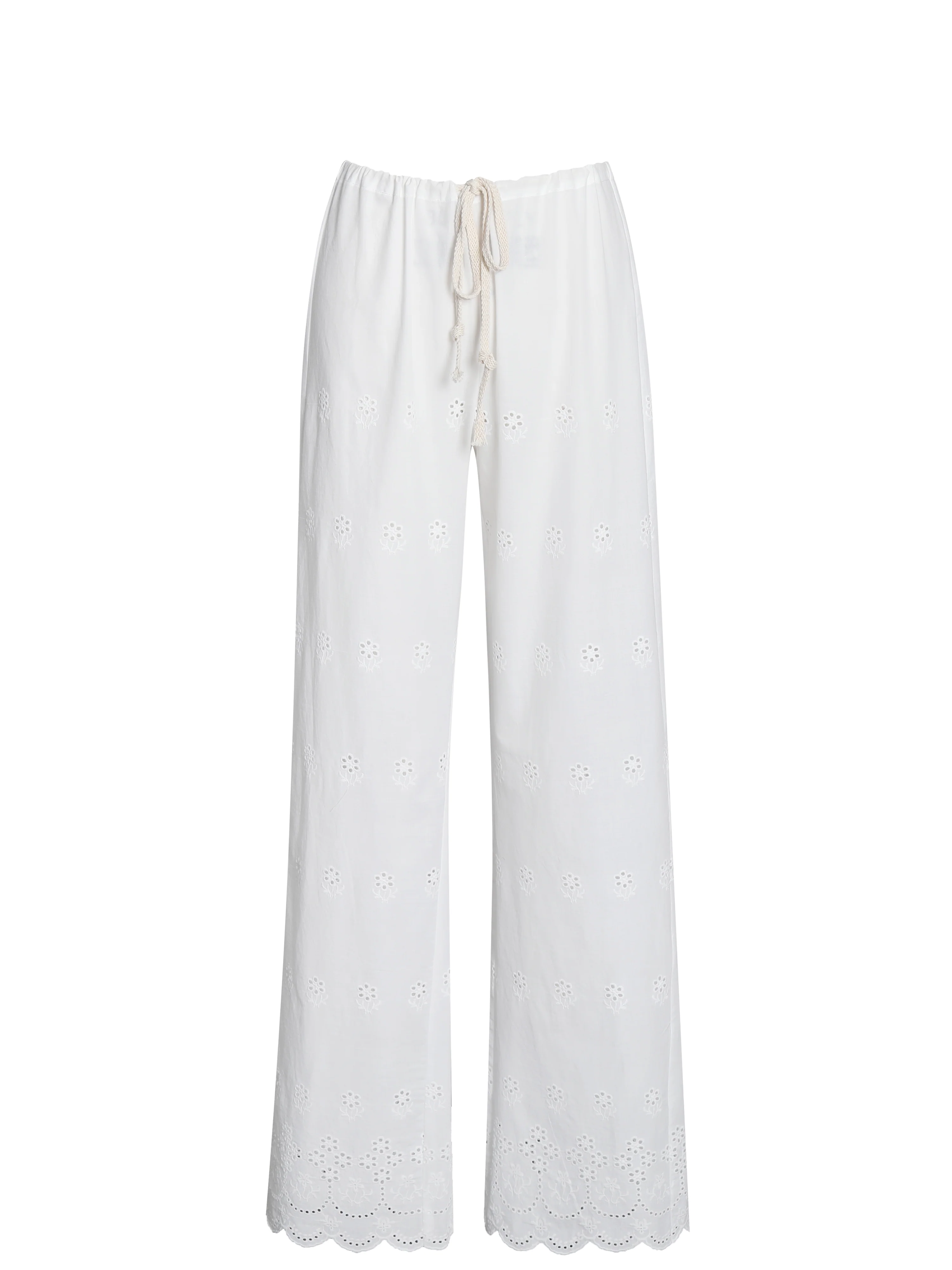 Raina White Cotton Eyelet Straight Pants