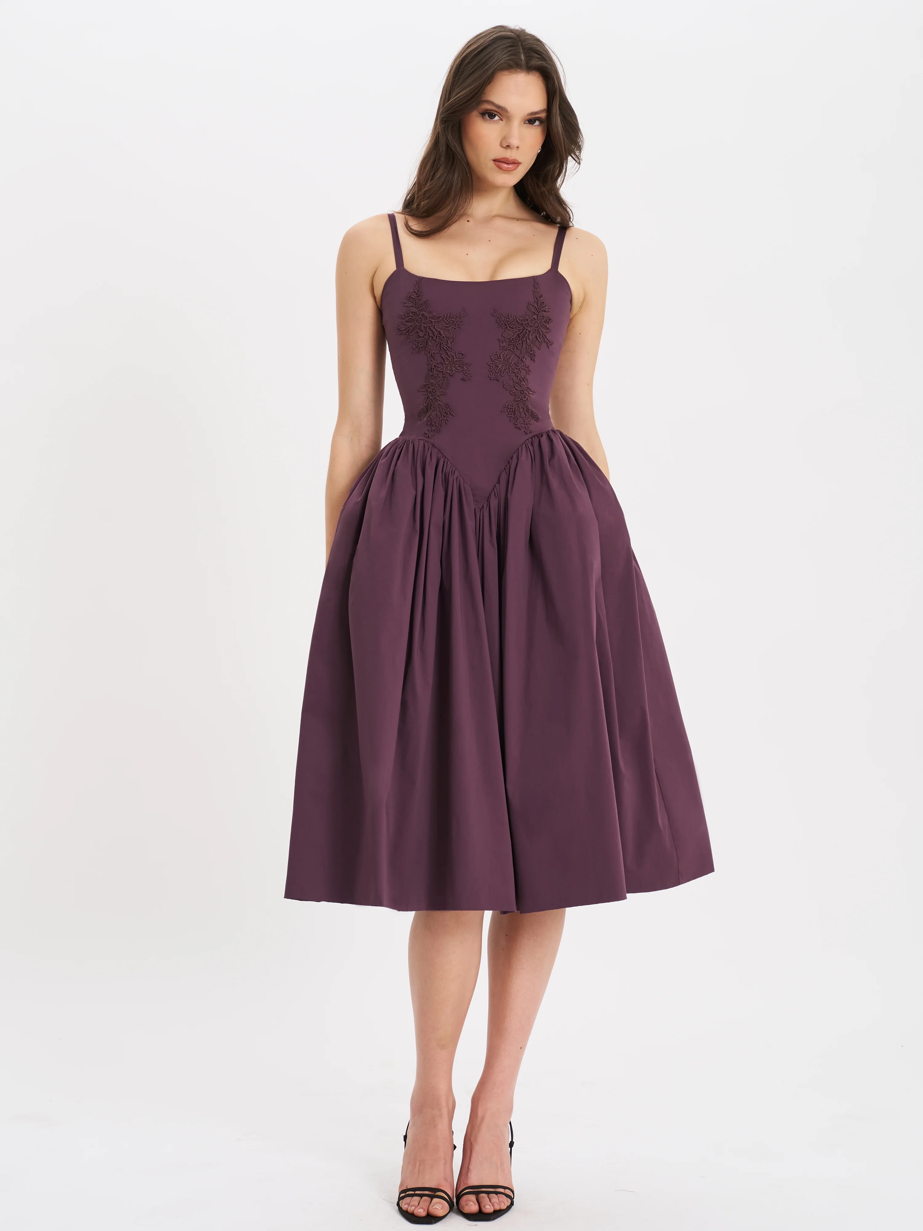 Oakleigh Blackberry Purple Cotton Lace-up Back Midi Dress