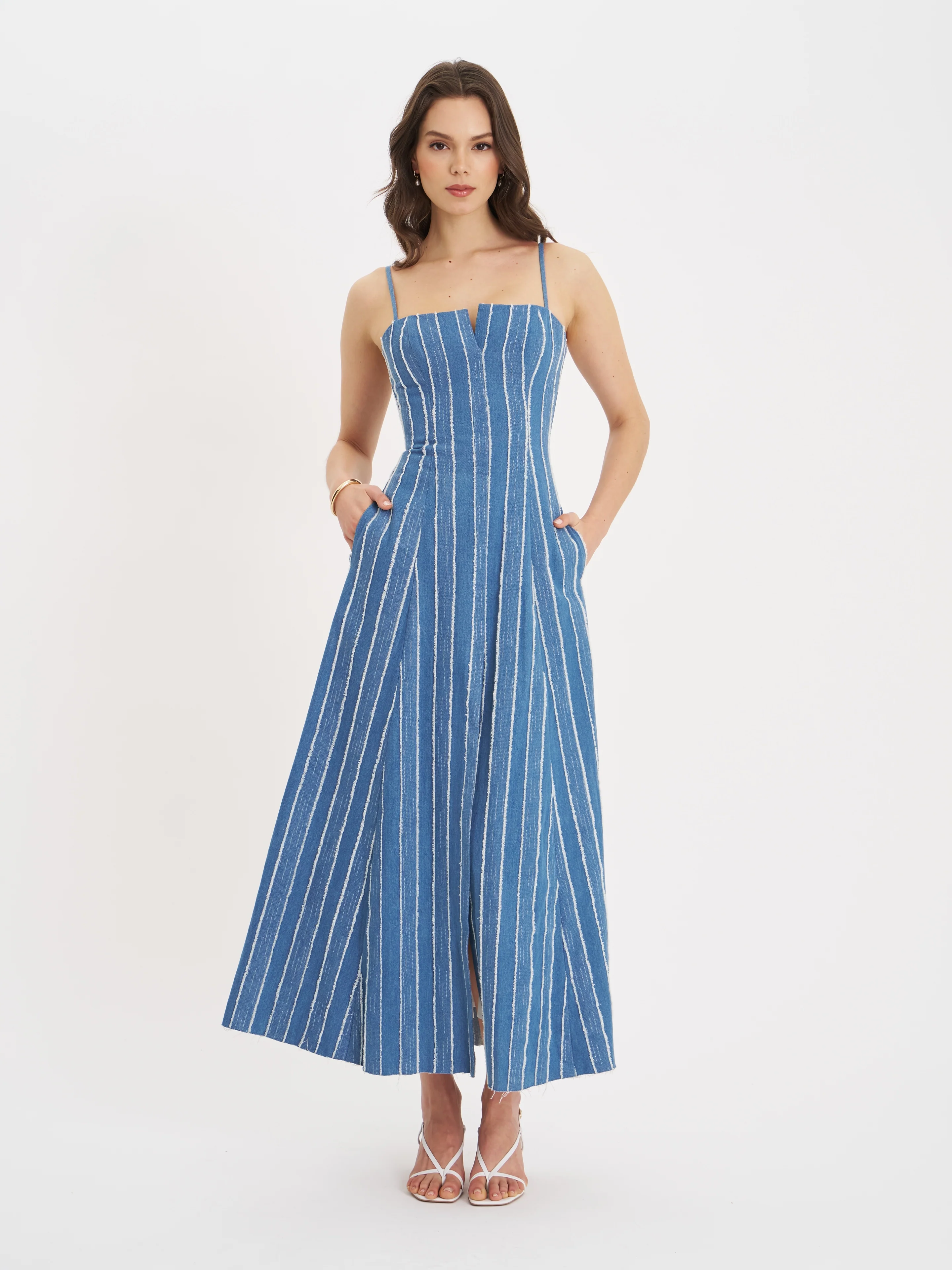 Abygail Stripe Cotton Denim Maxi Dress