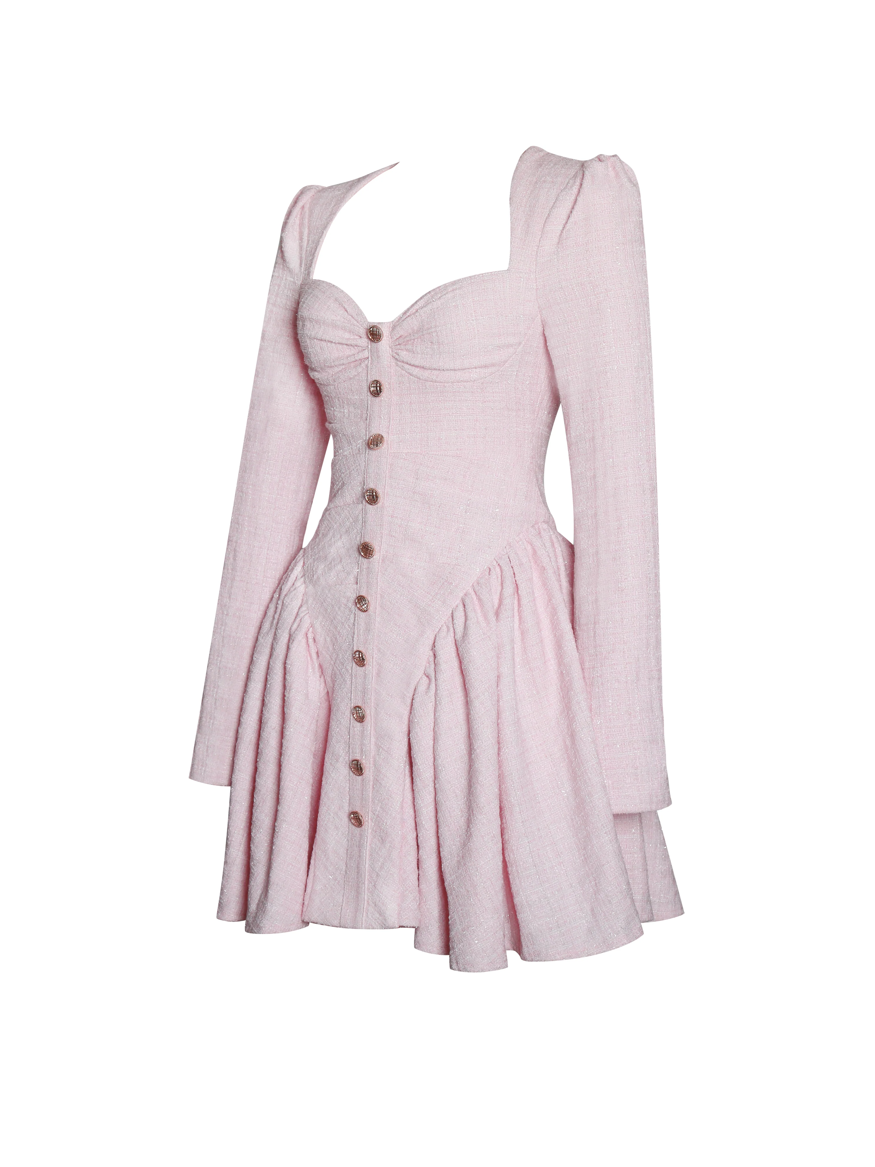 Tae Pink Tweed Long Sleeve Drop Waist Mini Dress