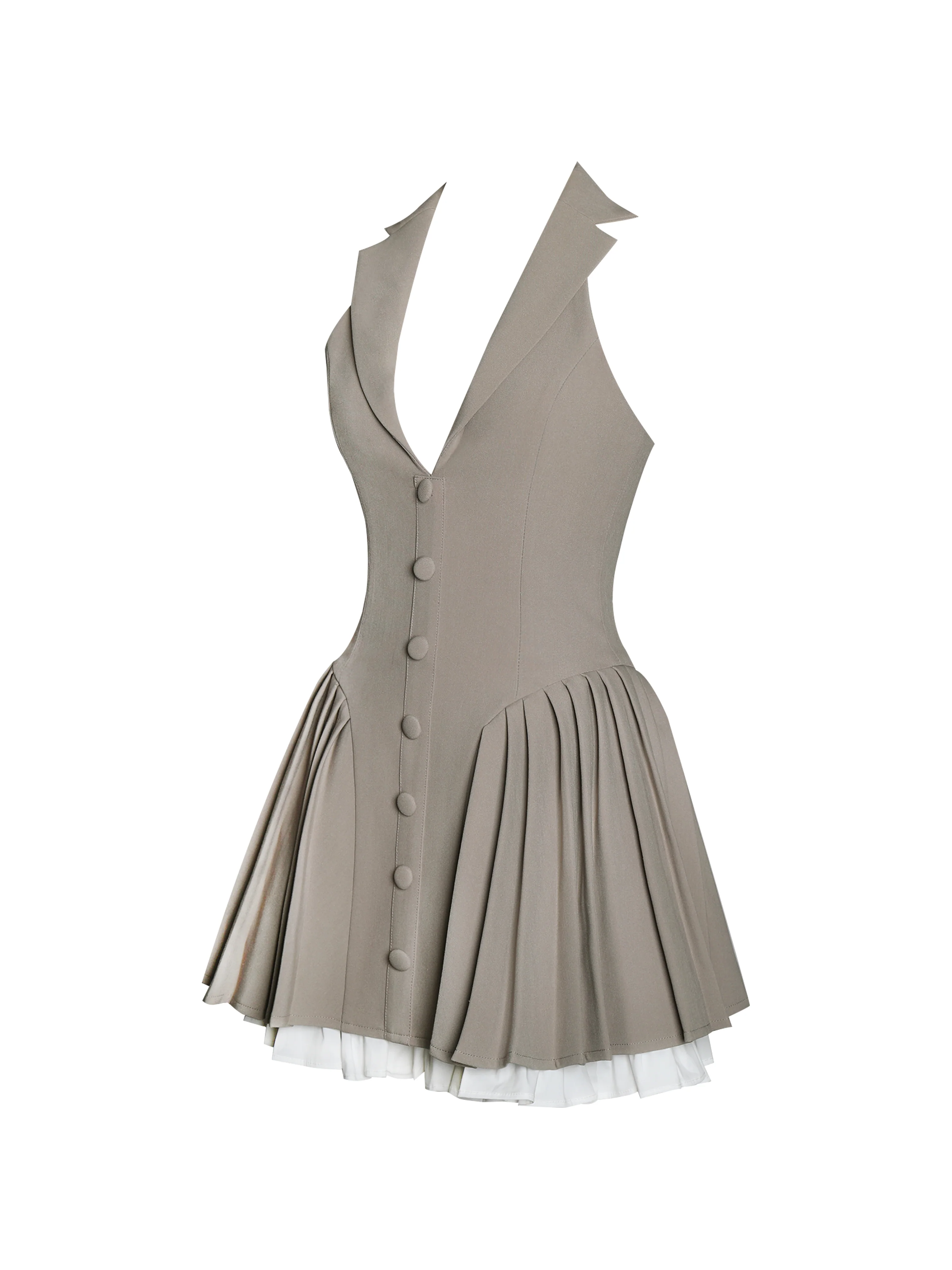 Hazel Brown Preppy Halter Neck Pleated Mini Dress