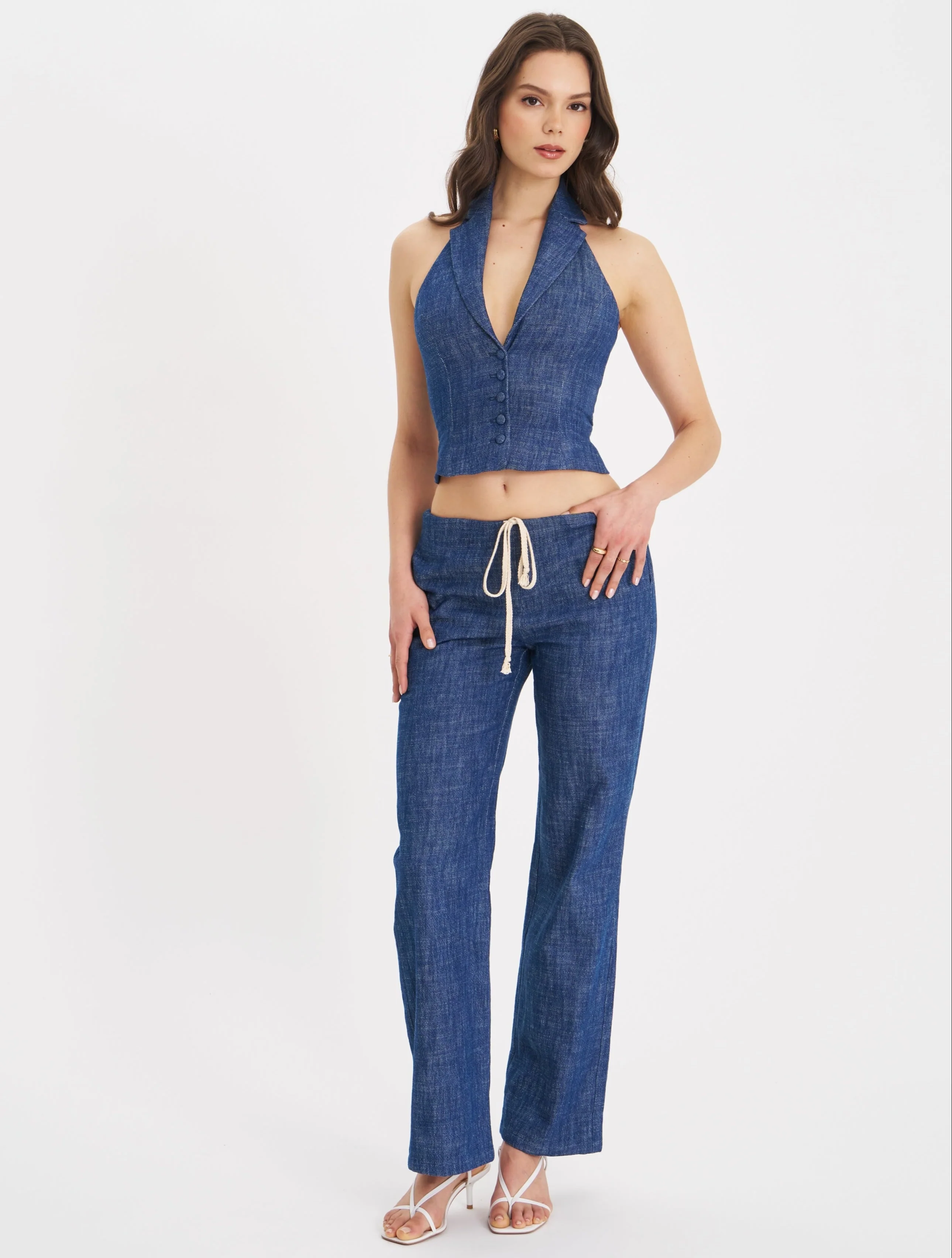 Rafaella Ruched Back Cotton Denim Suit Vest