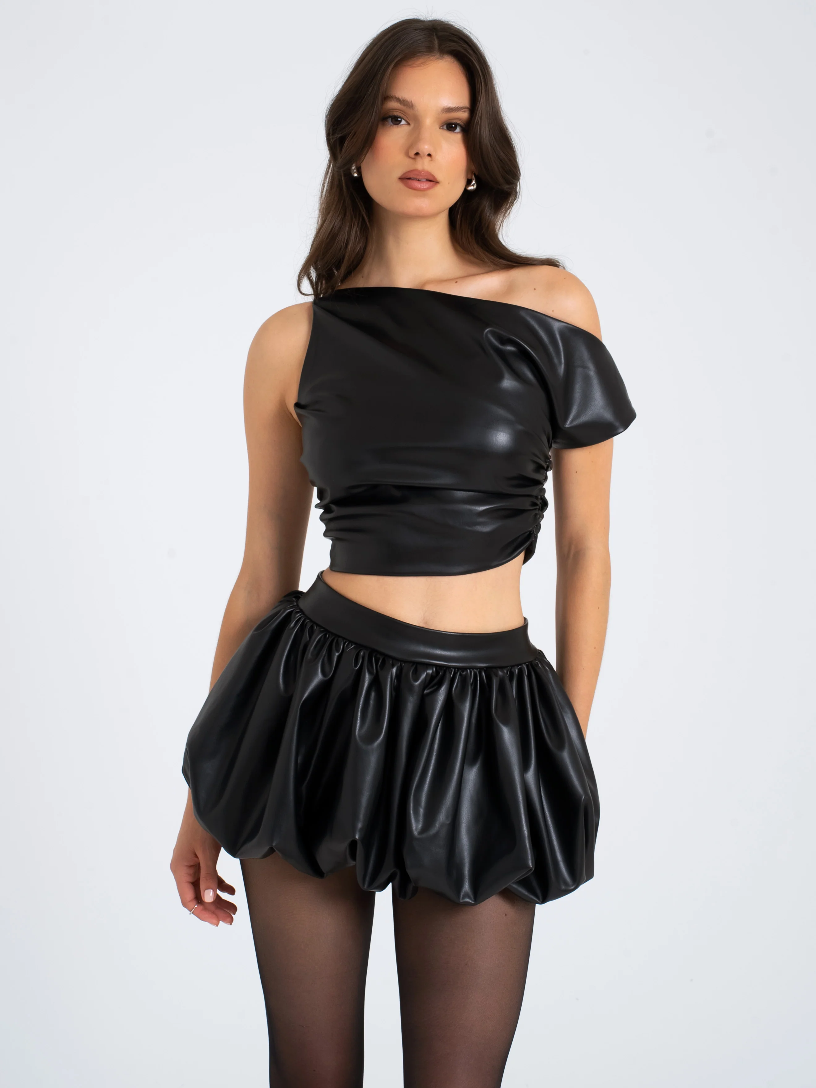Yuna Vegan Leather Bubble Hem Skirt