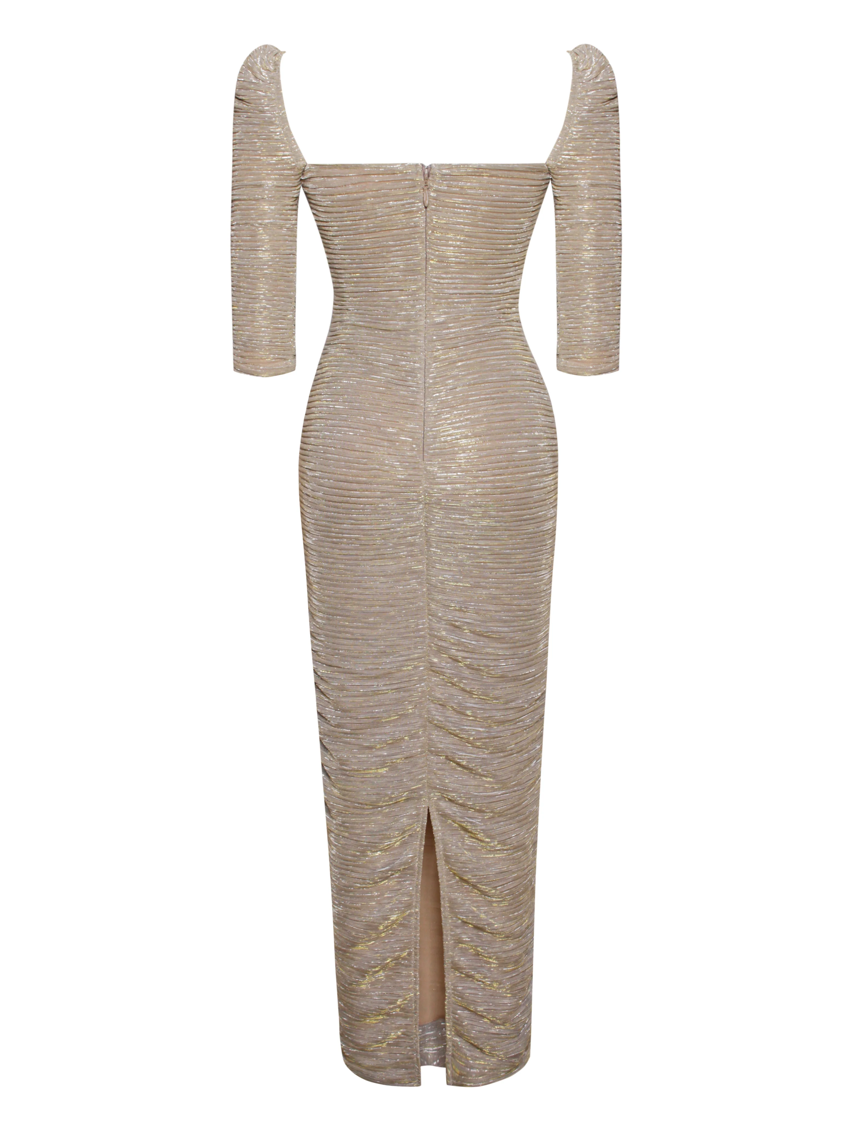 Sorrel Gold Ruched Chiffon Long Maxi Dress