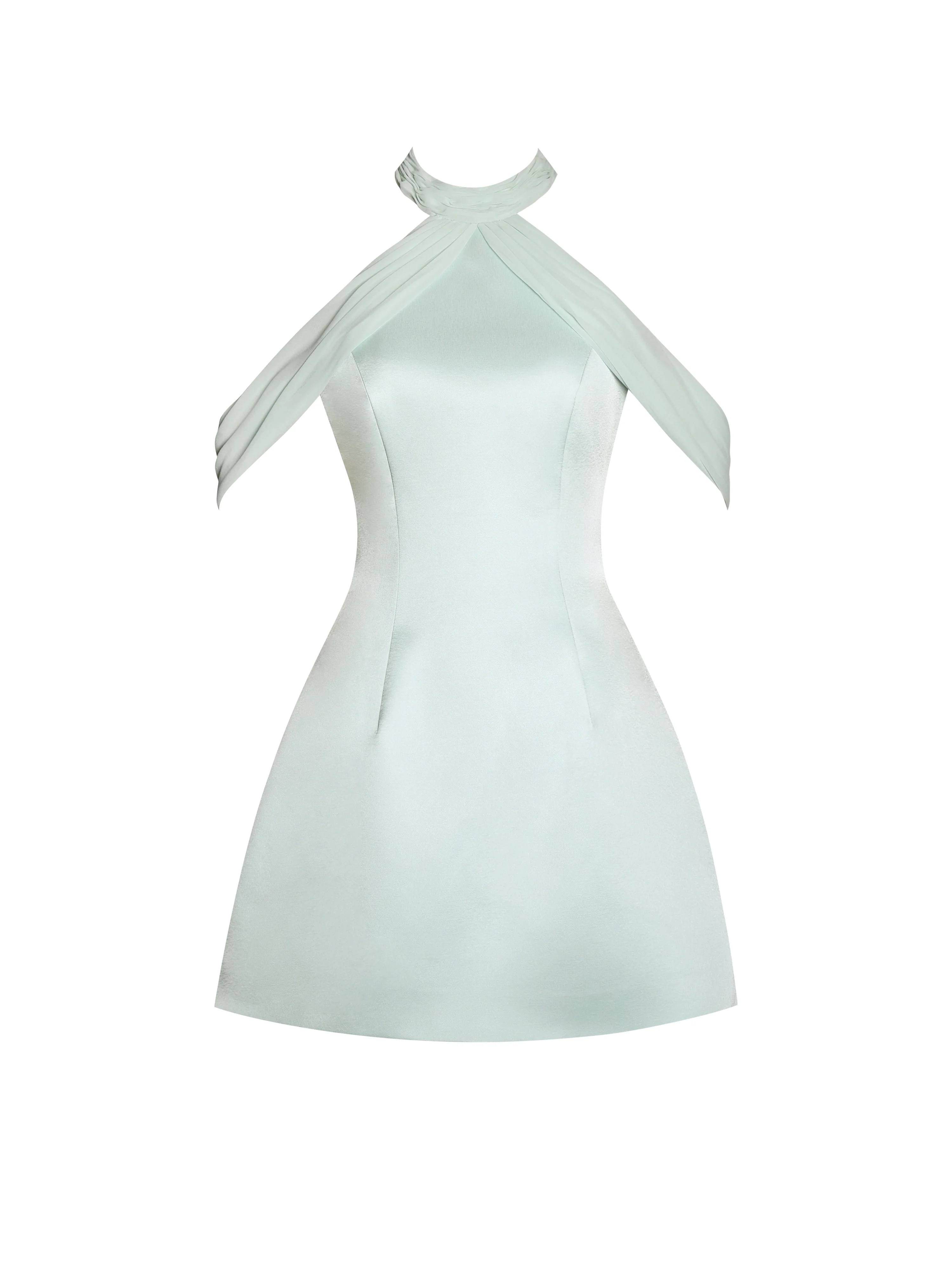 Zafrina Light Cyan Halter Off-shoulder Backless Mini Dress