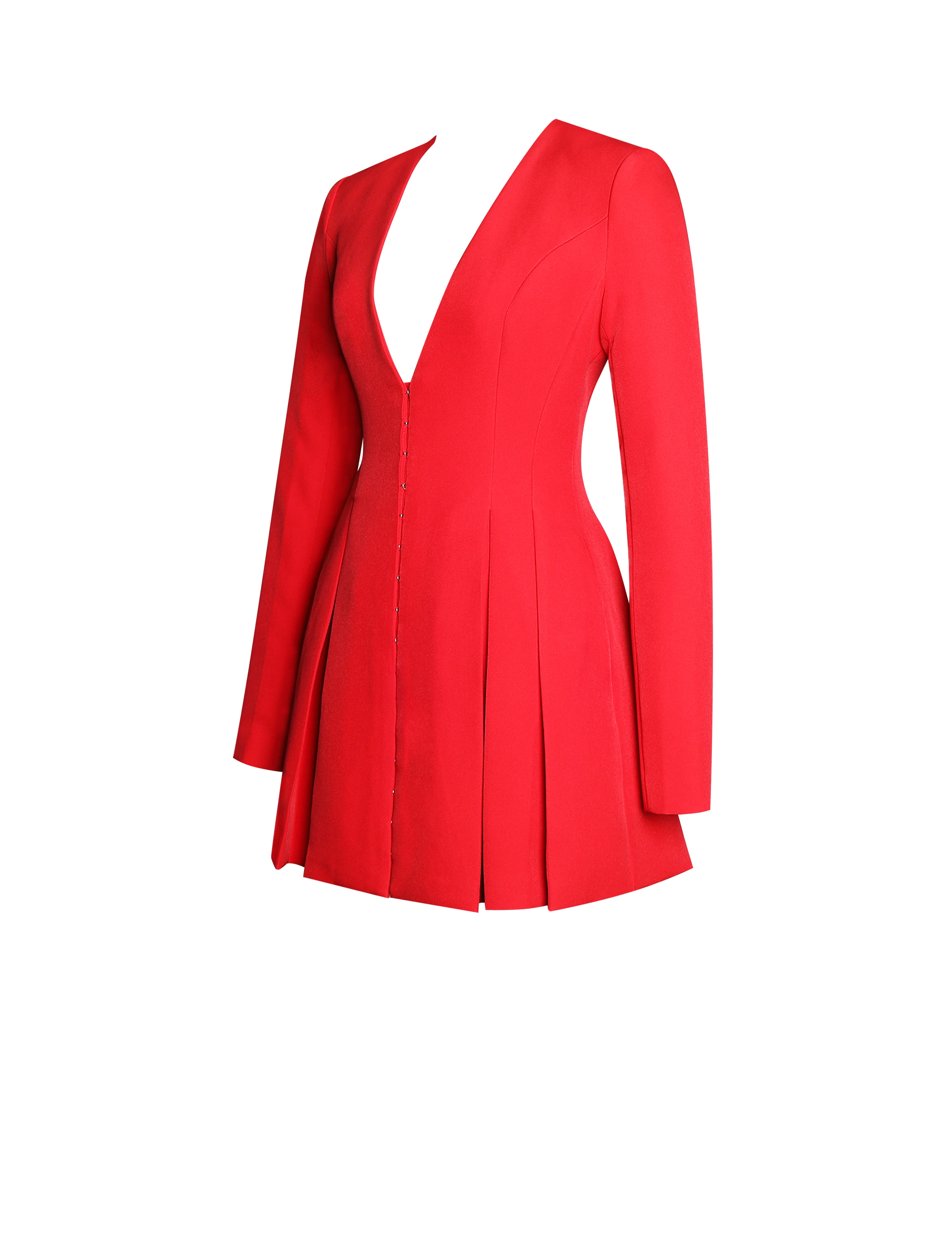 Ubah Red Blazer Pleated Button-up Long Sleeve Mini Dress