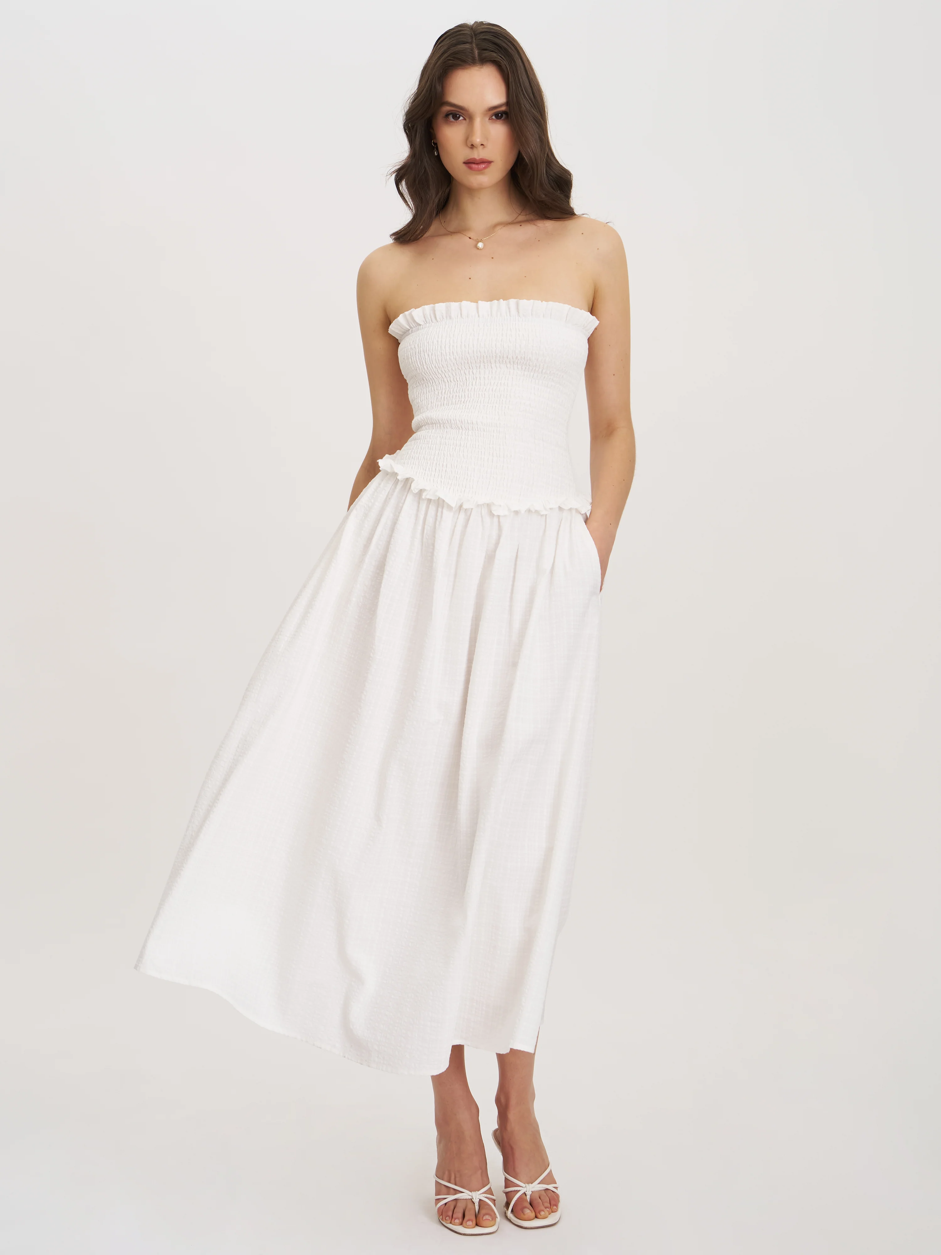 Quadiya Smock Top Strapless Drop Waist Midi Dress