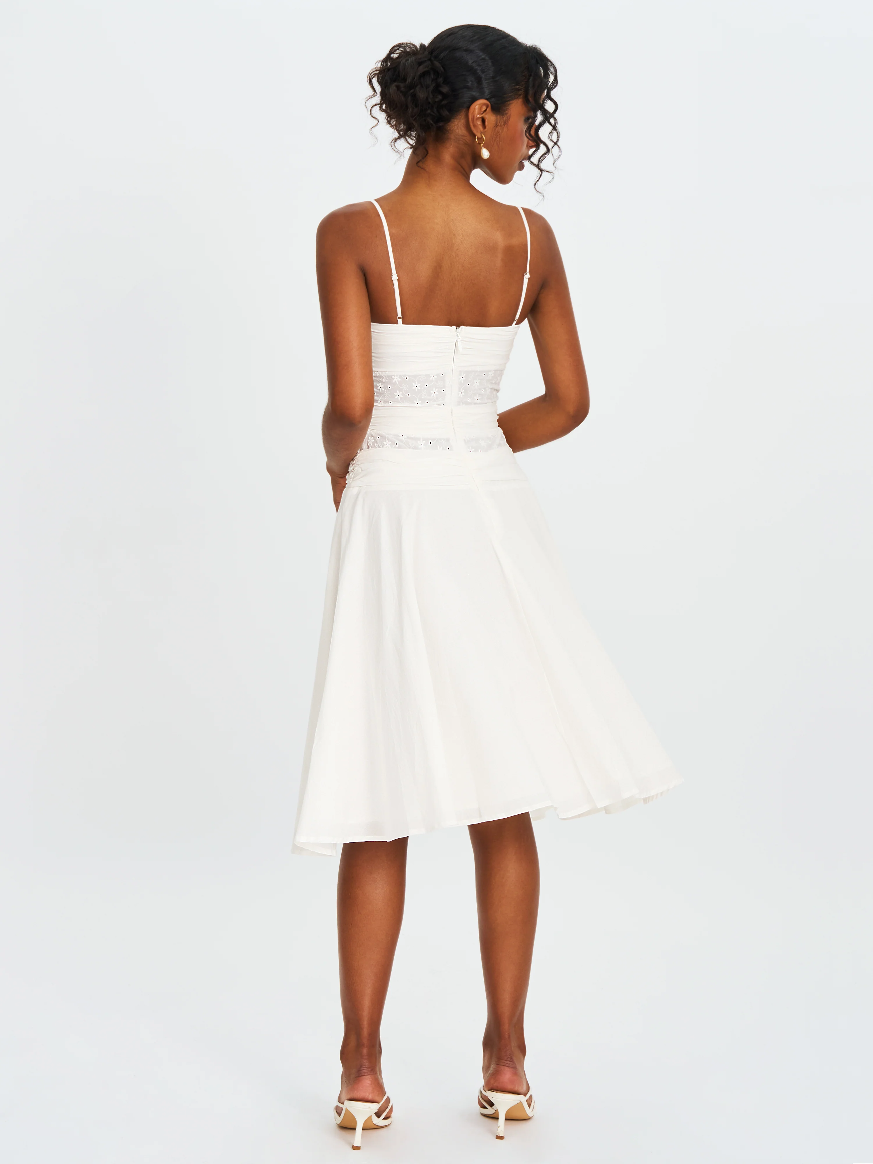 Maelis White Eyelet Drop Waist Cotton Midi Dress