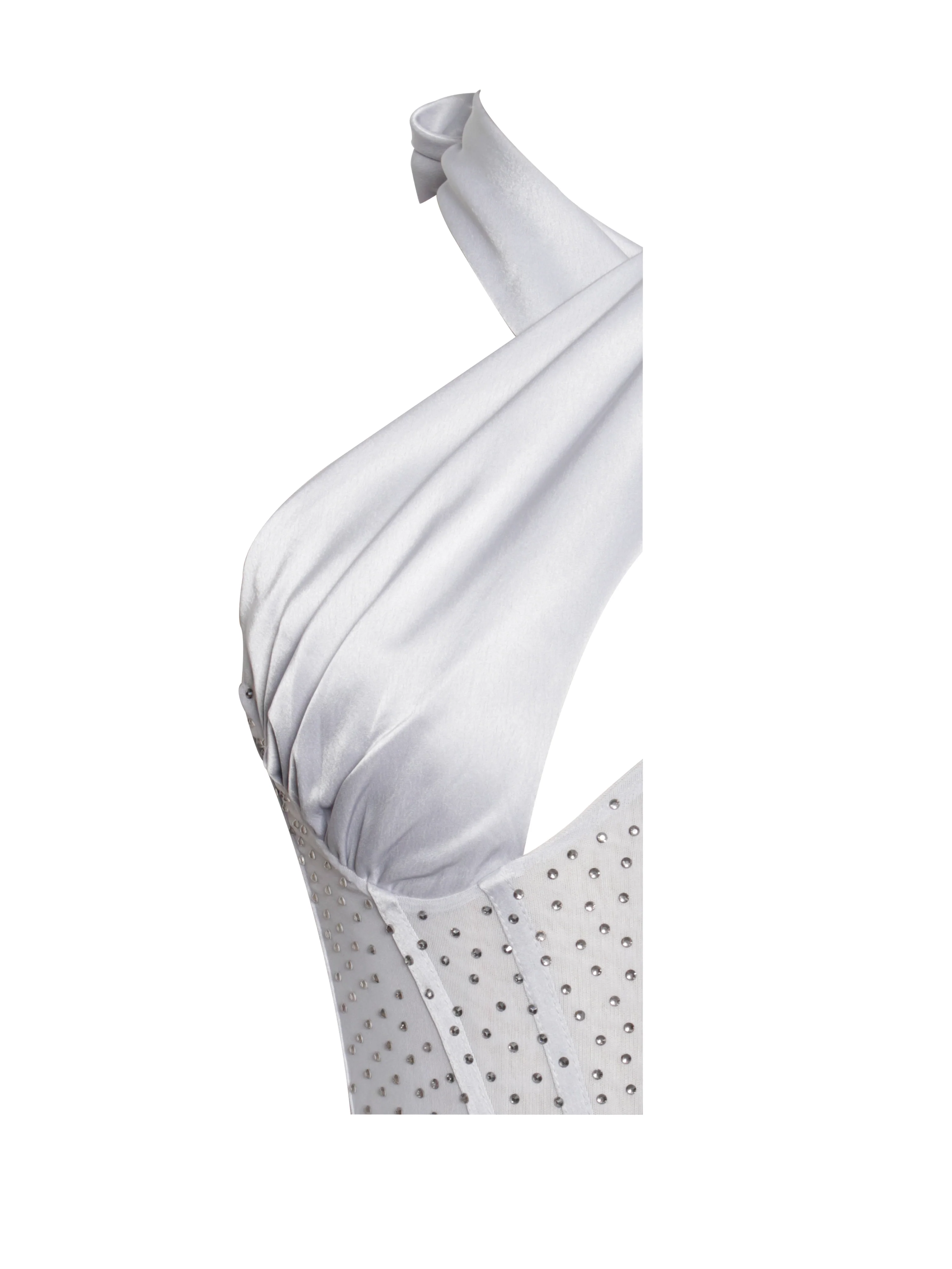 Noemie Silver Crystal Corset Satin Gown