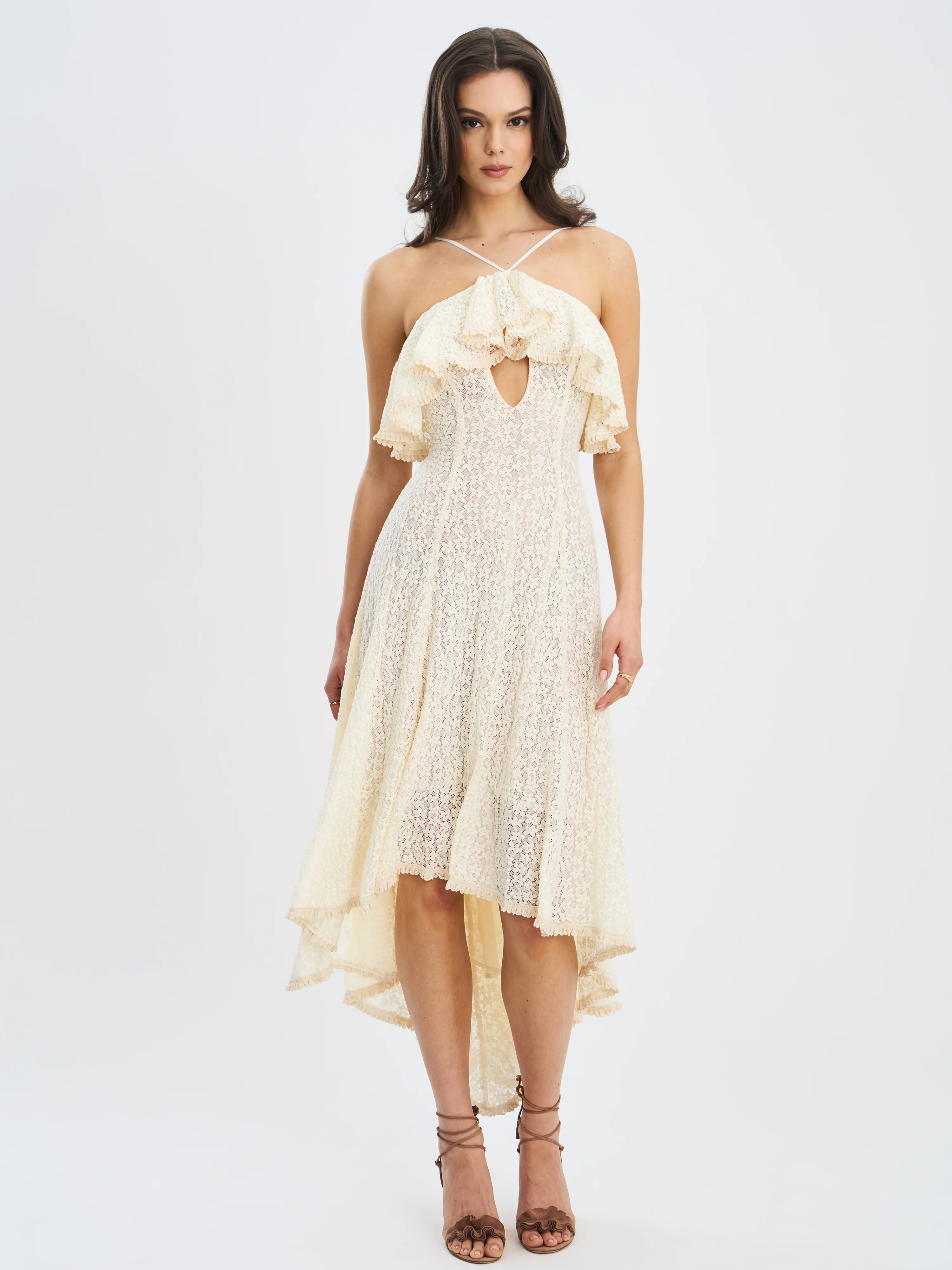 Idra Lace Trim Sleeveless Crochet Midi Trailing Dress