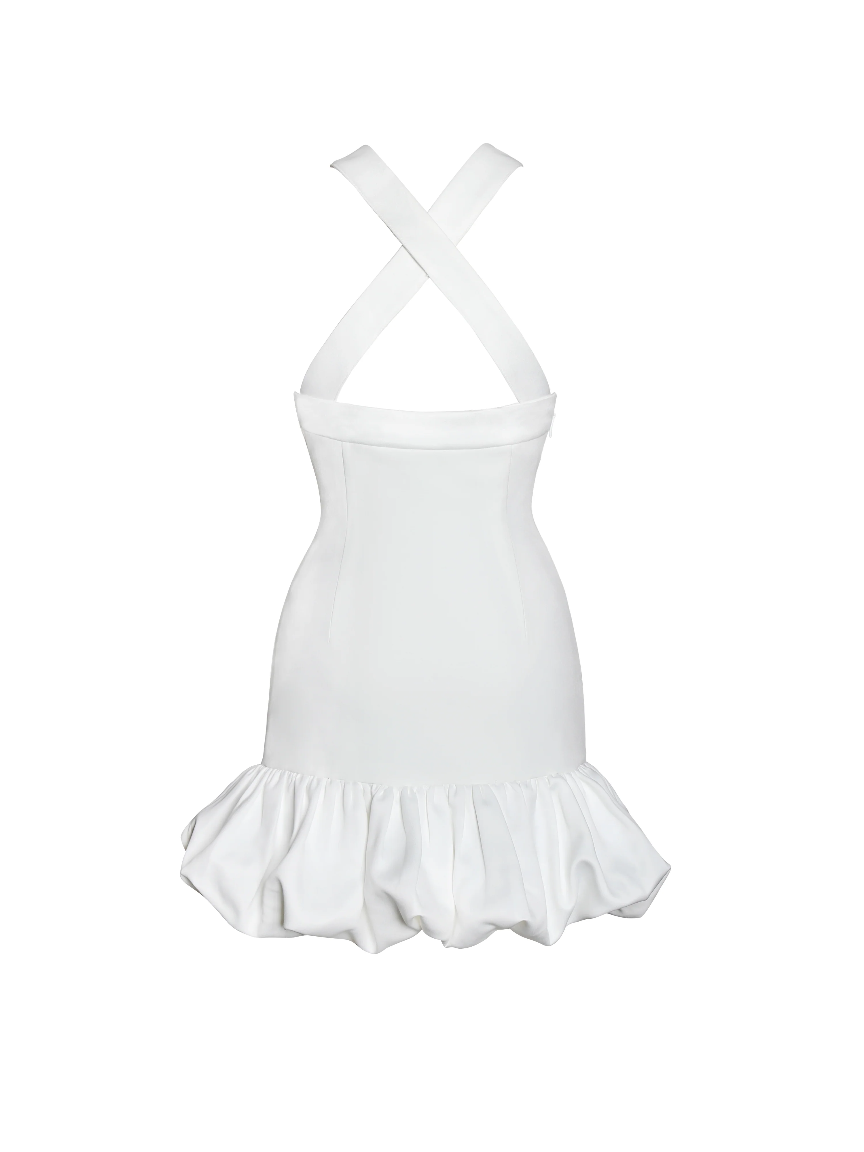 Barbra White Cross Straps Bodycon Mini Dress with Bubble Hem