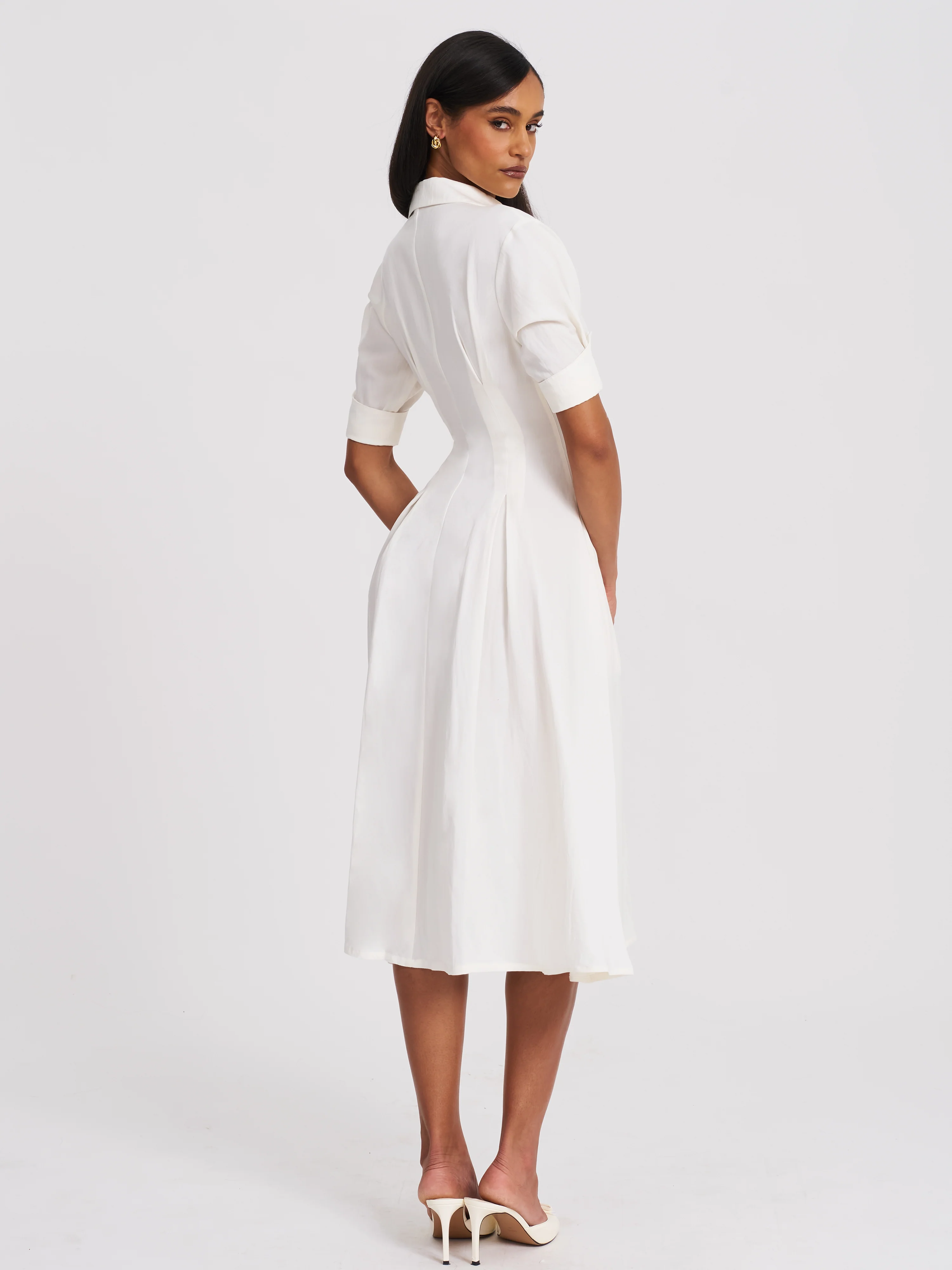 Palina Lyocell Pleated Midi Preppy Shirt Dress