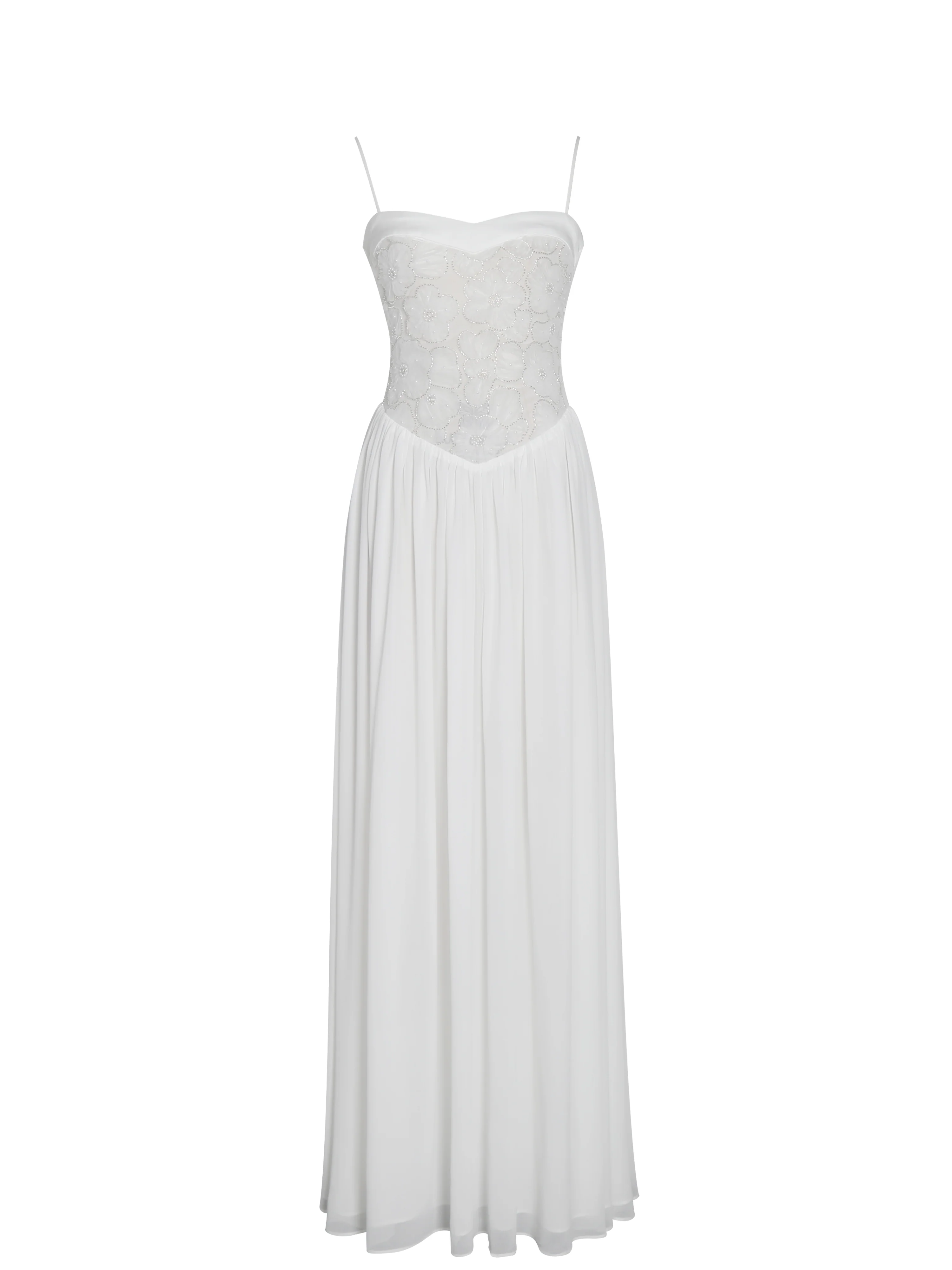 Ucille White Embroidered Chiffon Maxi Dress