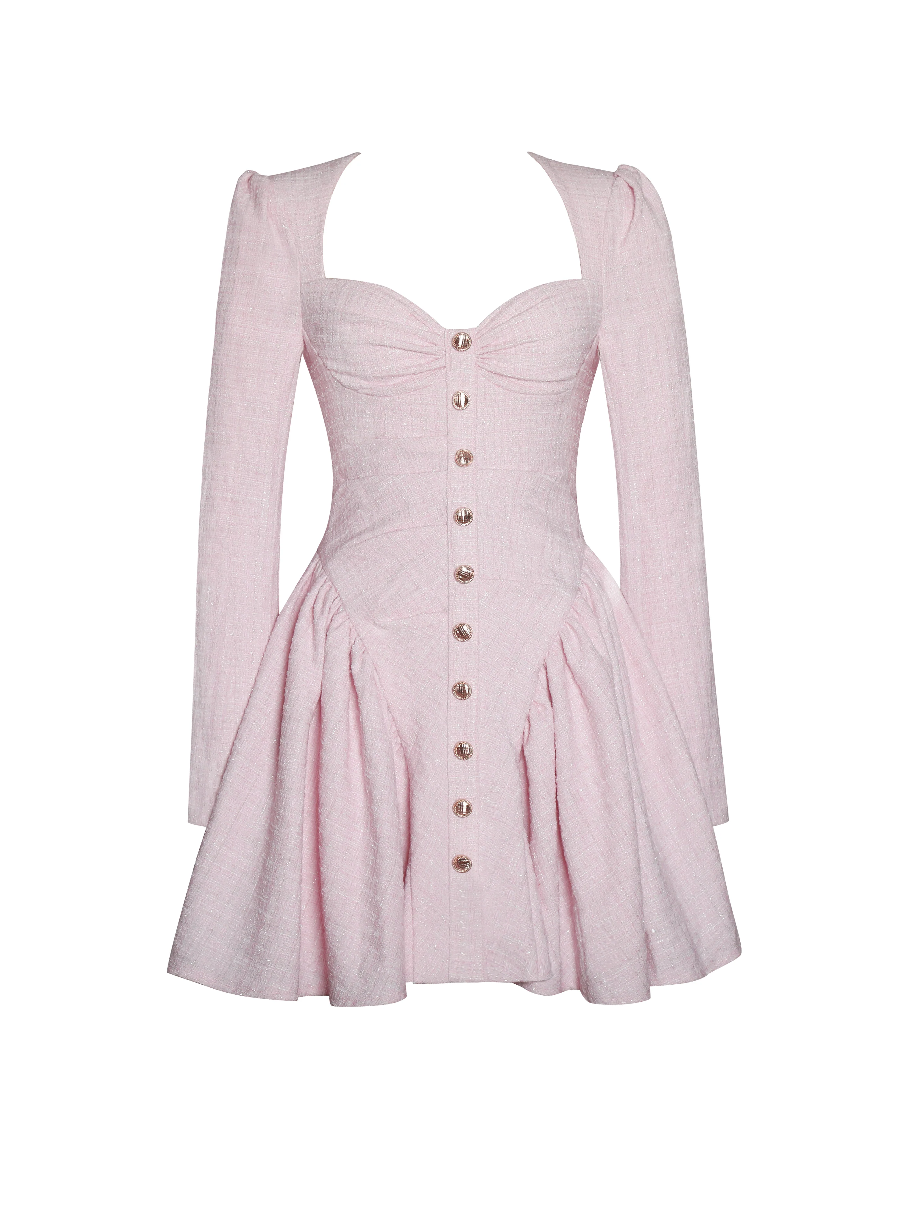 Tae Pink Tweed Long Sleeve Drop Waist Mini Dress